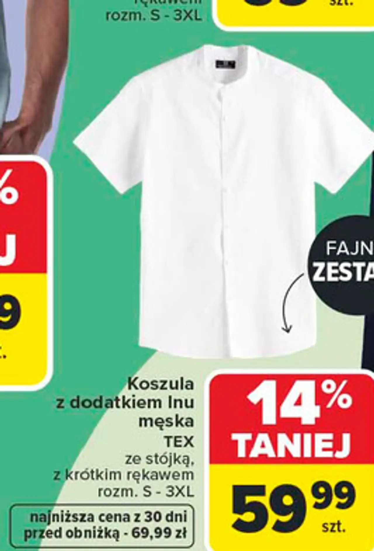 Koszula ze stójką, z krótkim rękawem z dodatkiem lnu męska TEX