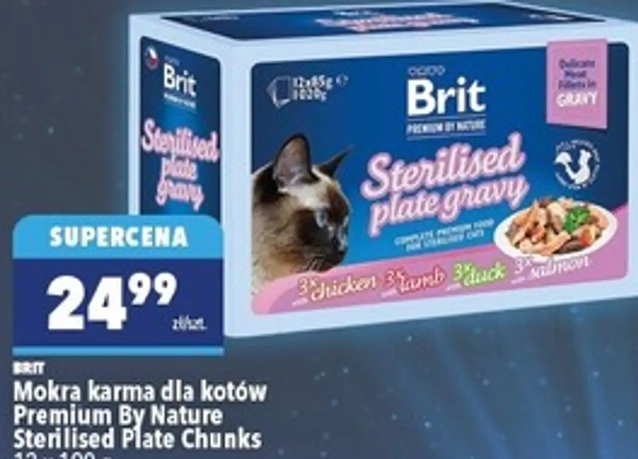 Mokra karma dla kotów Premium By Nature Sterilised Plate Chunks