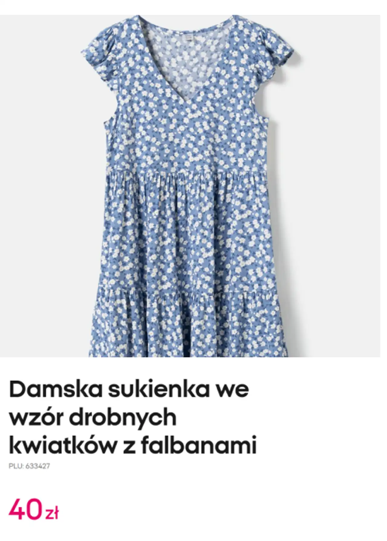 Damska sukienka we wzór drobnych kwiatków z falbanami