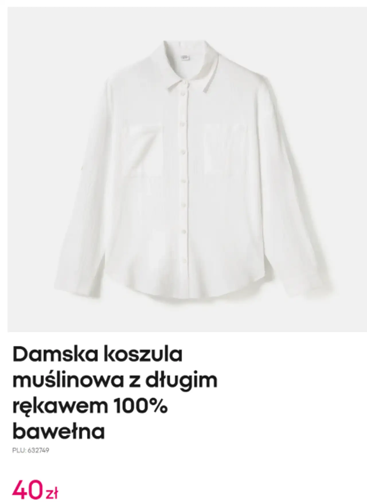Damska koszula muślinowa z długim rękawem 100% bawełna