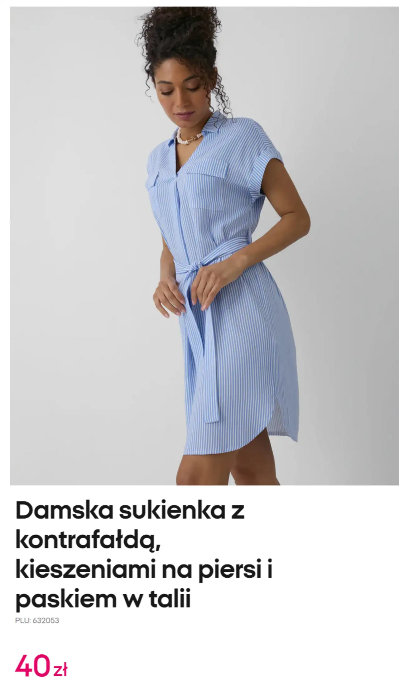 Damska sukienka z kontrafałdą, kieszeniami na piersi i paskiem w talii