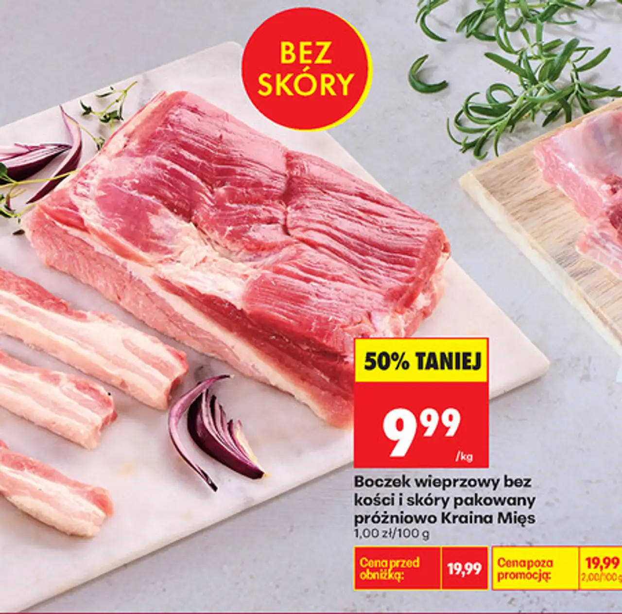 Boczek wieprzowy bez kości i skóry pakowany próżniowo Kraina Mięs