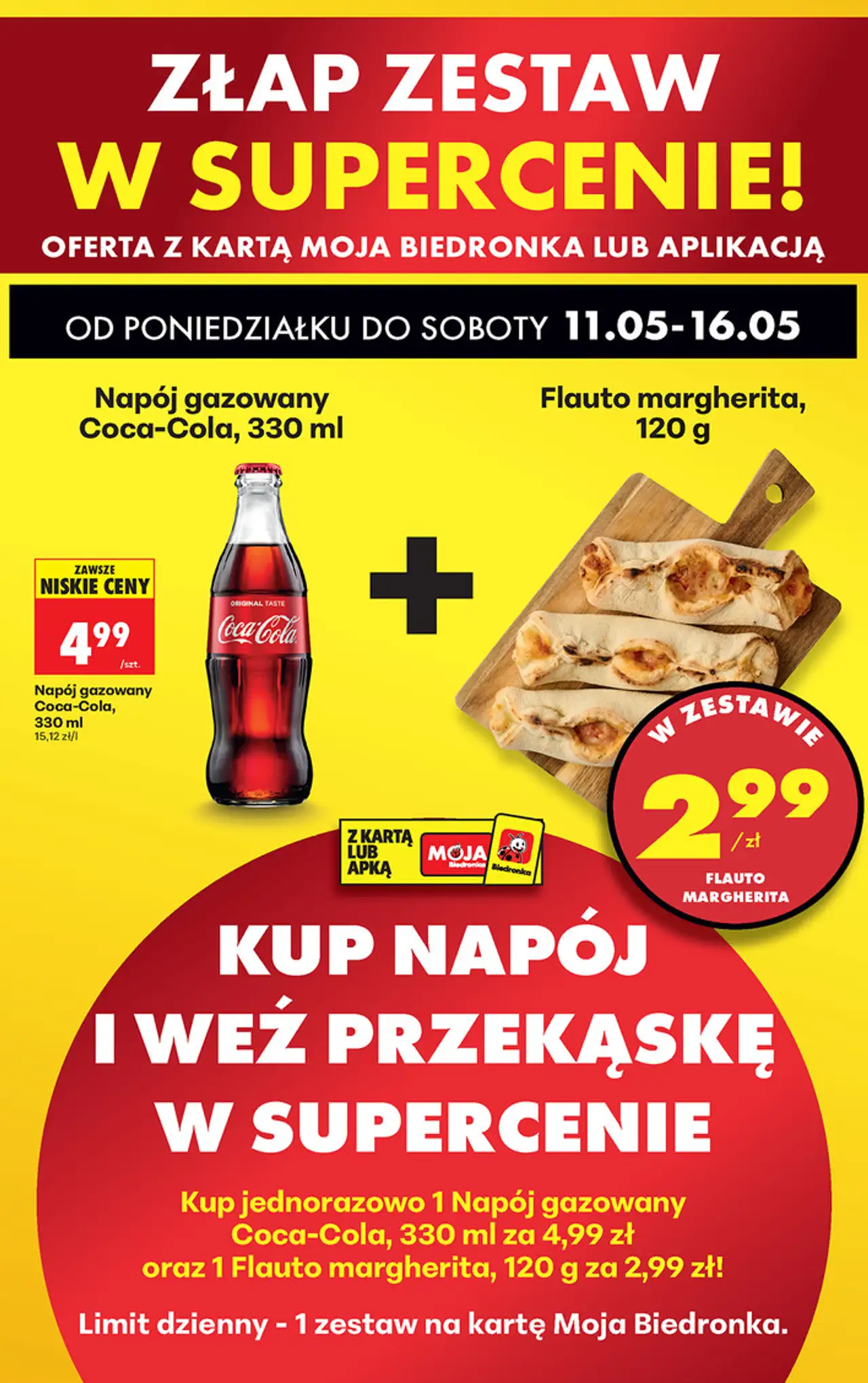 Zestaw w super cenie: Napój gazowany Coca-Cola, 330 ml + Flauto margherita, 120 g