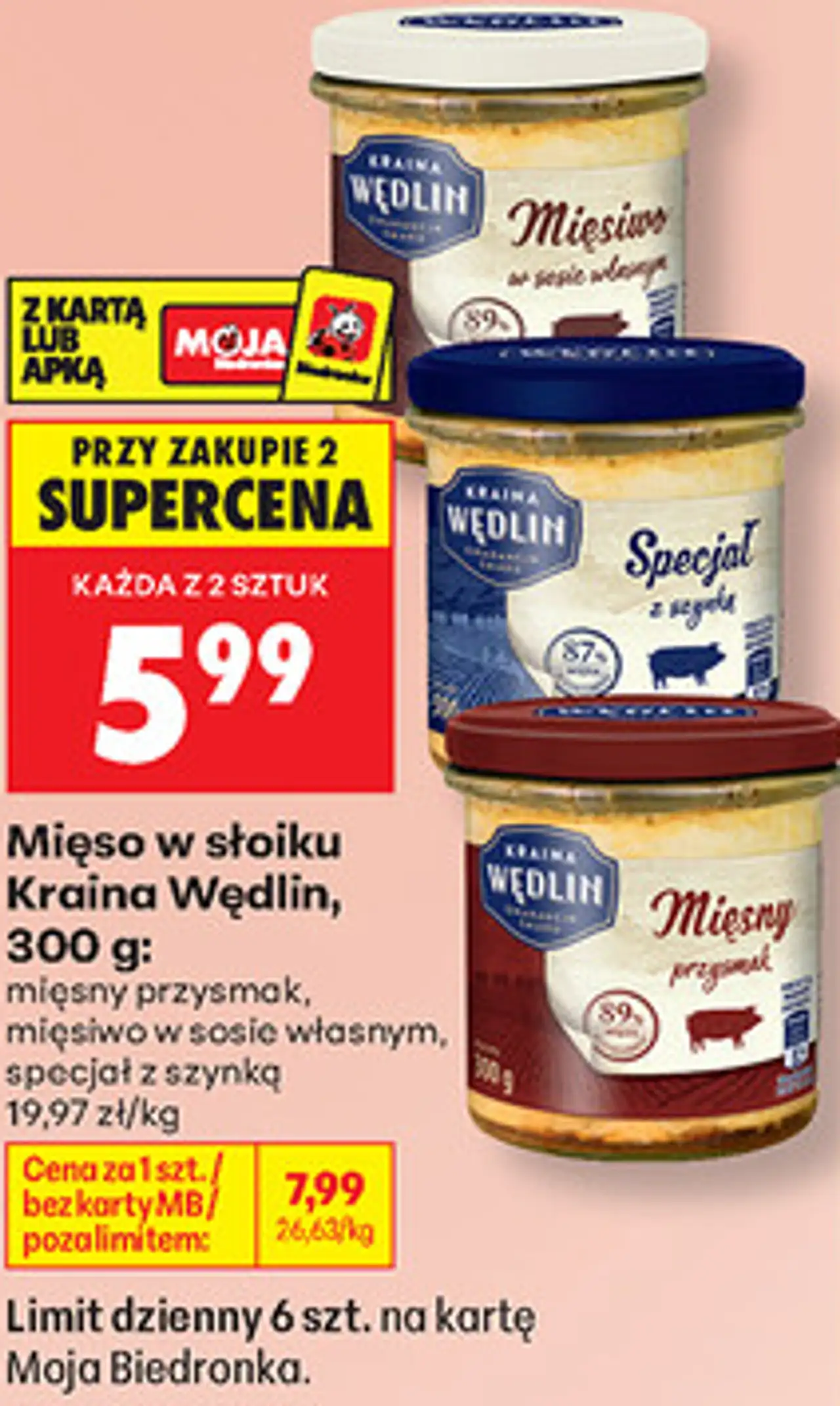 Mięso w słoiku Kraina Wędlin, 300 g: mięsny przysmak, mięsiwo w sosie własnym, specjał z szynką