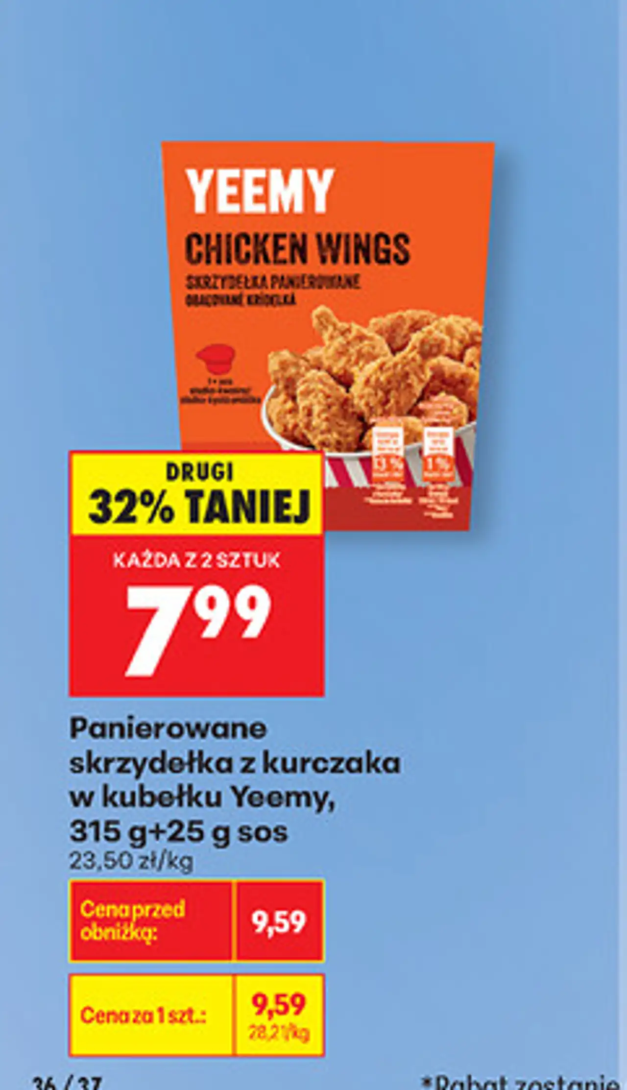 Panierowane skrzydełka z kurczaka w kubełku Yeemy, 315 g+25 g sos
