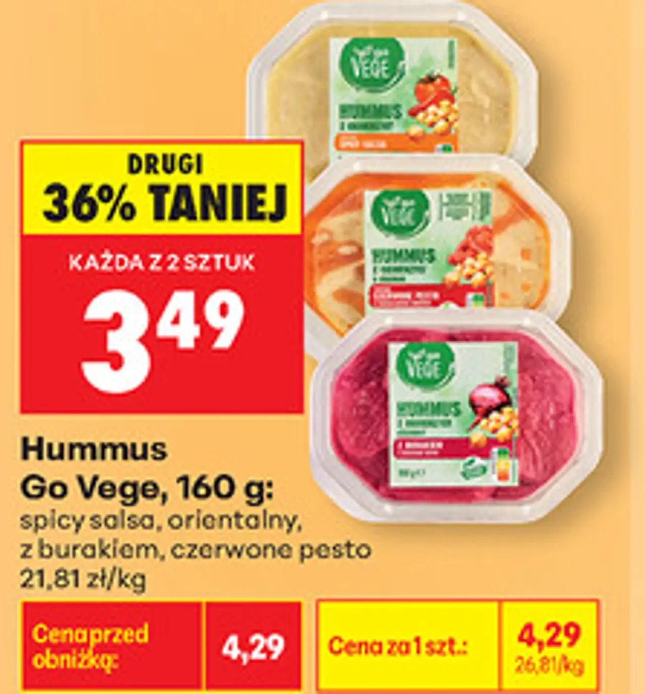 Hummus Go Vege, 160 g: spicy salsa, orientalny, z burakiem, czerwone pesto