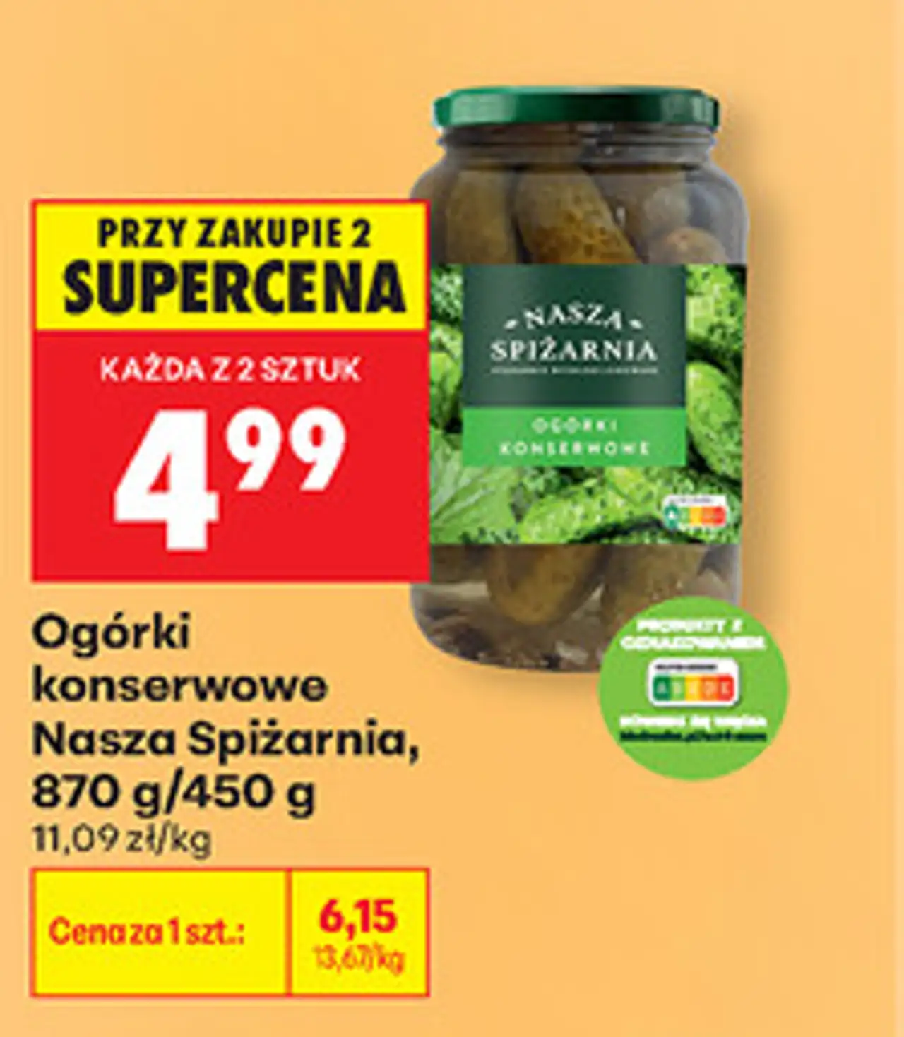 Ogórki konserwowe Nasza Spiżarnia, 870 g / 450 g