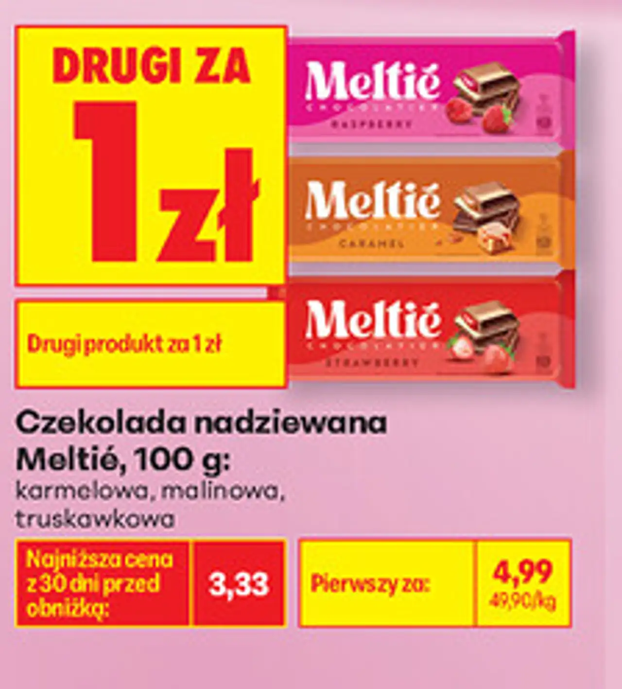 Czekolada nadziewana Meltié, 100 g: karmelowa, malinowa, truskawkowa