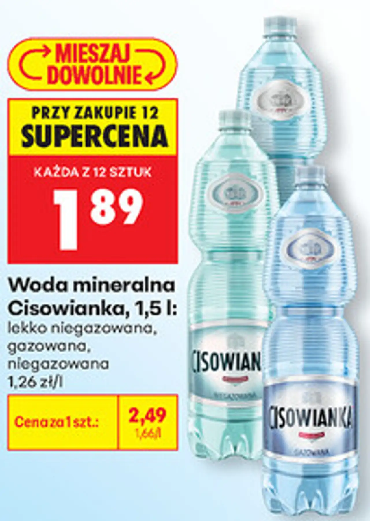 Woda mineralna Cisowianka, 1,5 l: lekko niegazowana, gazowana, niegazowana