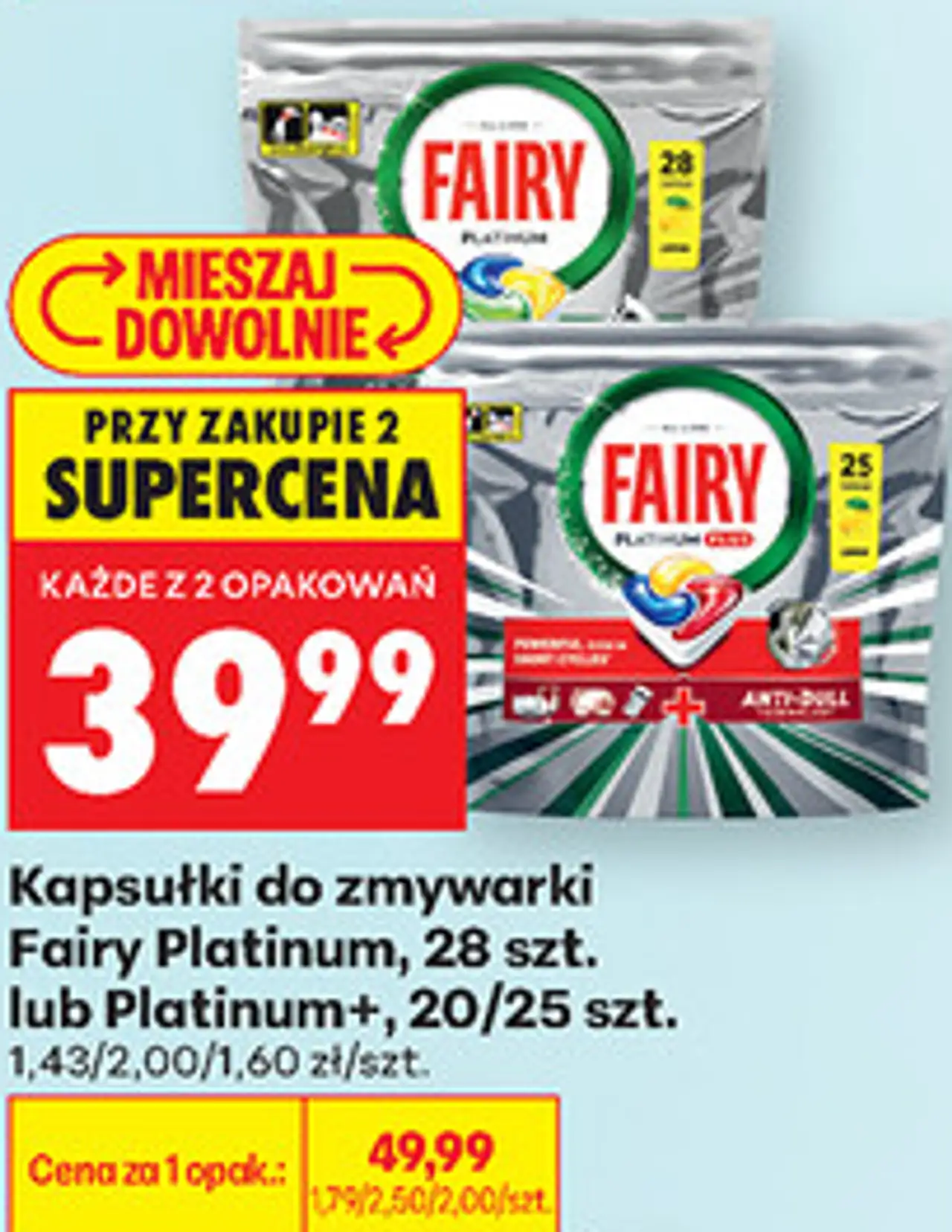 Kapsułki do zmywarki Fairy Platinum, 28 szt. lub Platinum+, 20/25 szt.