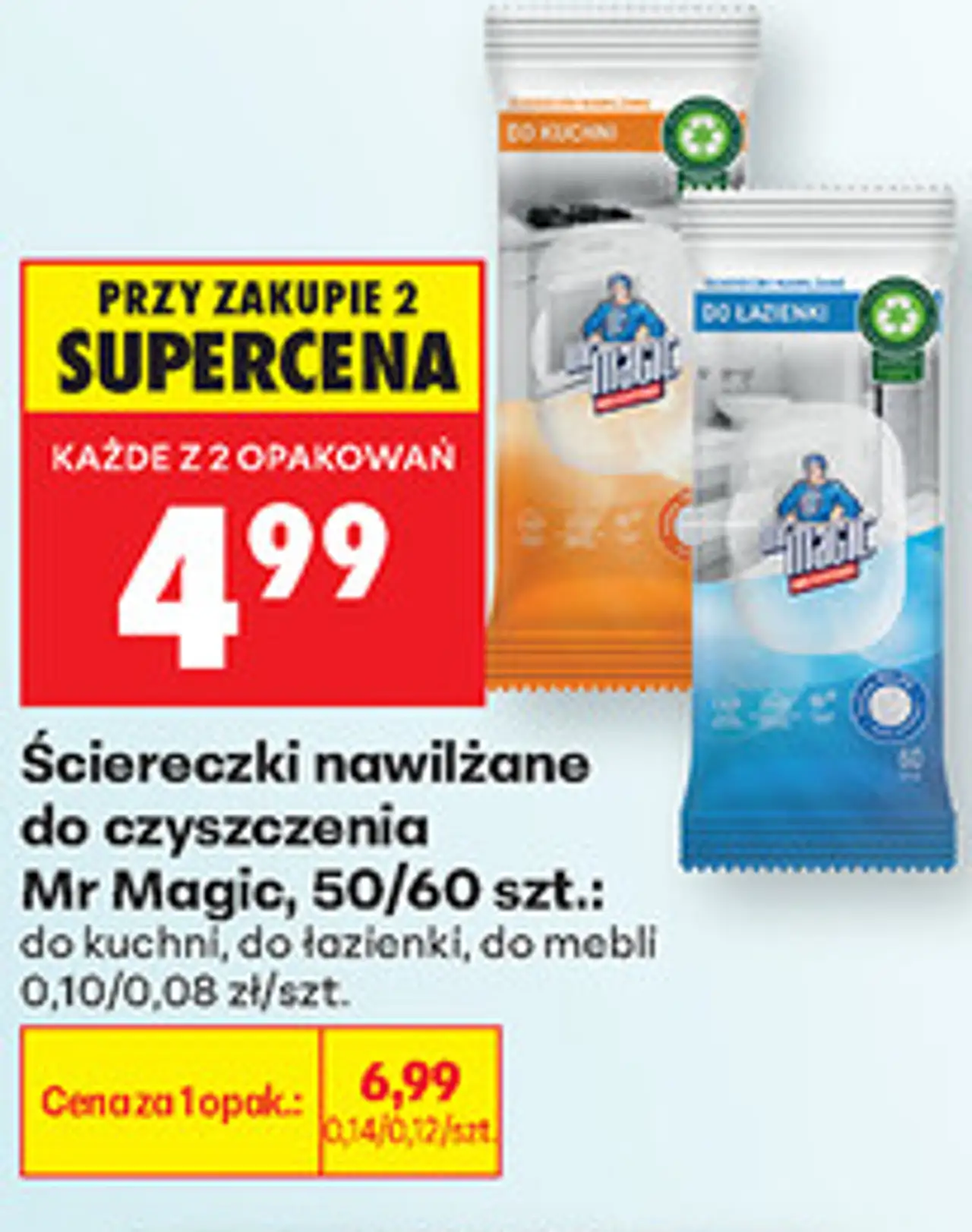 Ściereczki nawilżane do czyszczenia Mr Magic, 50/60 szt.
