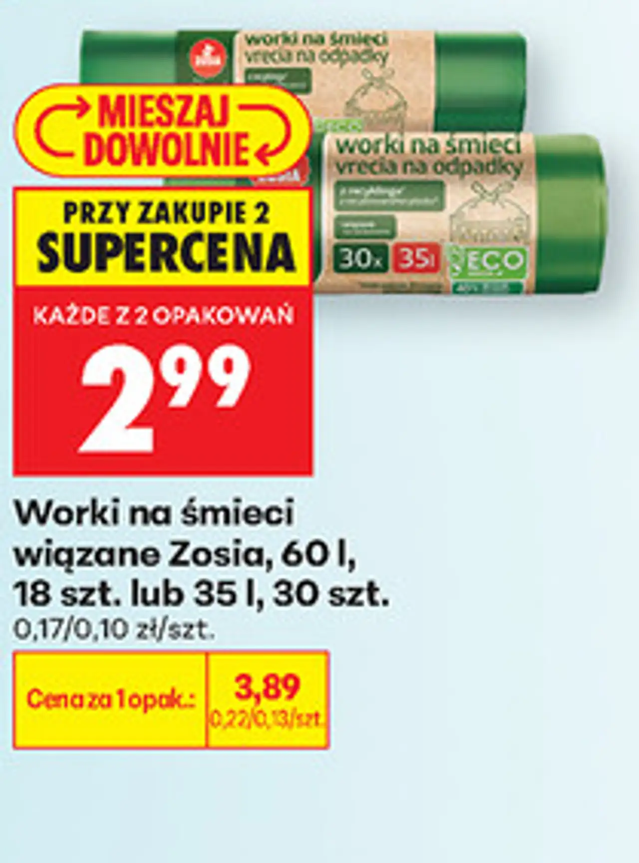 Worki na śmieci wiązane Zosia, 60 l, 18 szt. lub 35 l, 30 szt.