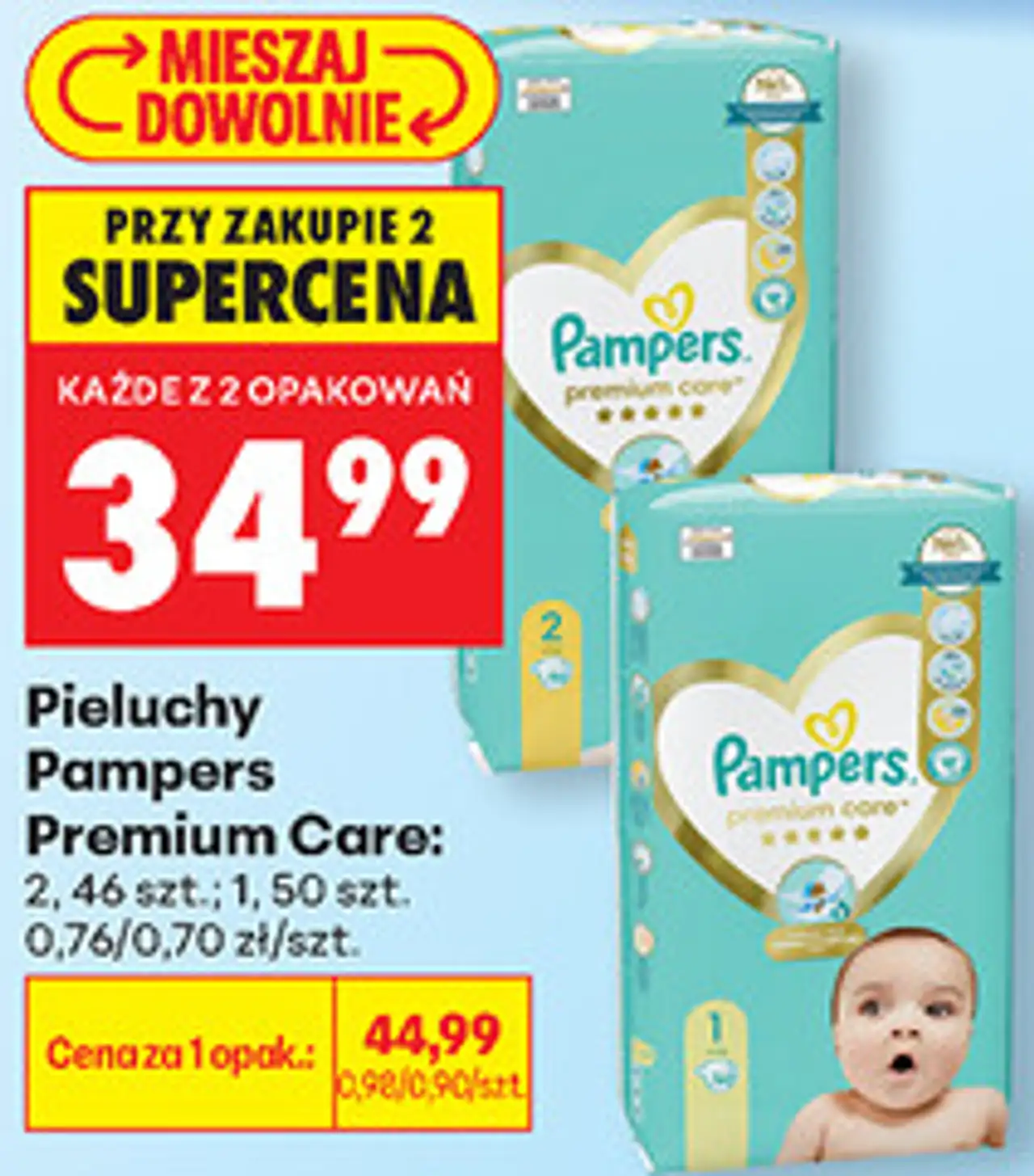 Pieluchy Pampers Premium Care: 2, 46 szt.; 1, 50 szt.