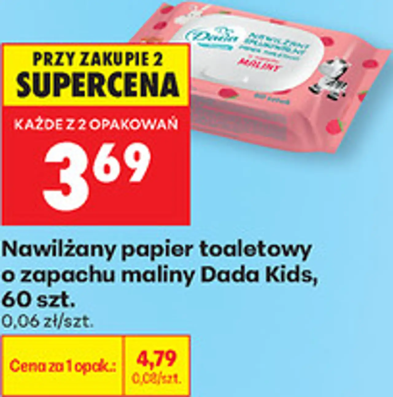 Nawilżany papier toaletowy o zapachu maliny Dada Kids, 60 szt.