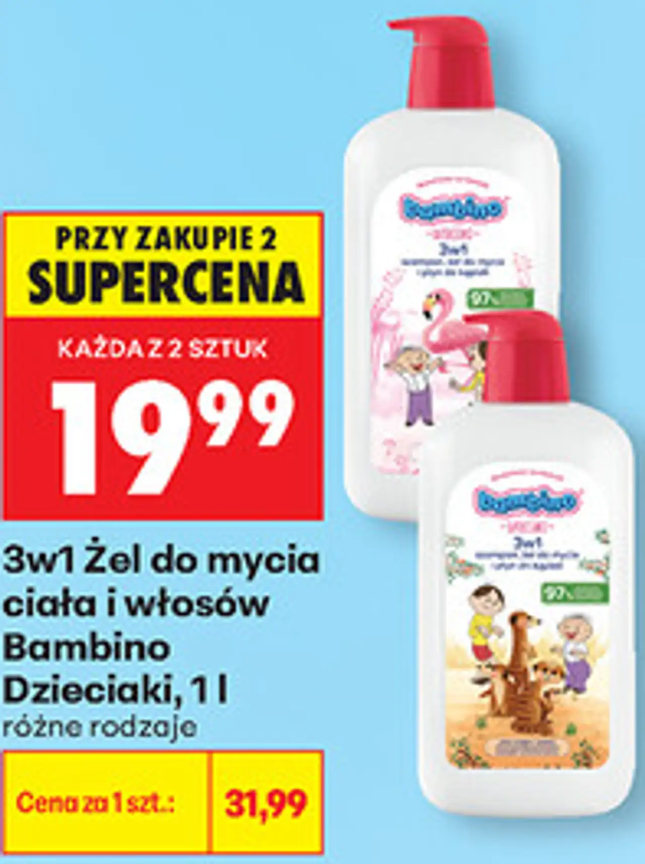 3w1 Żel do mycia ciała i włosów Bambino Dzieciaki, 1 l