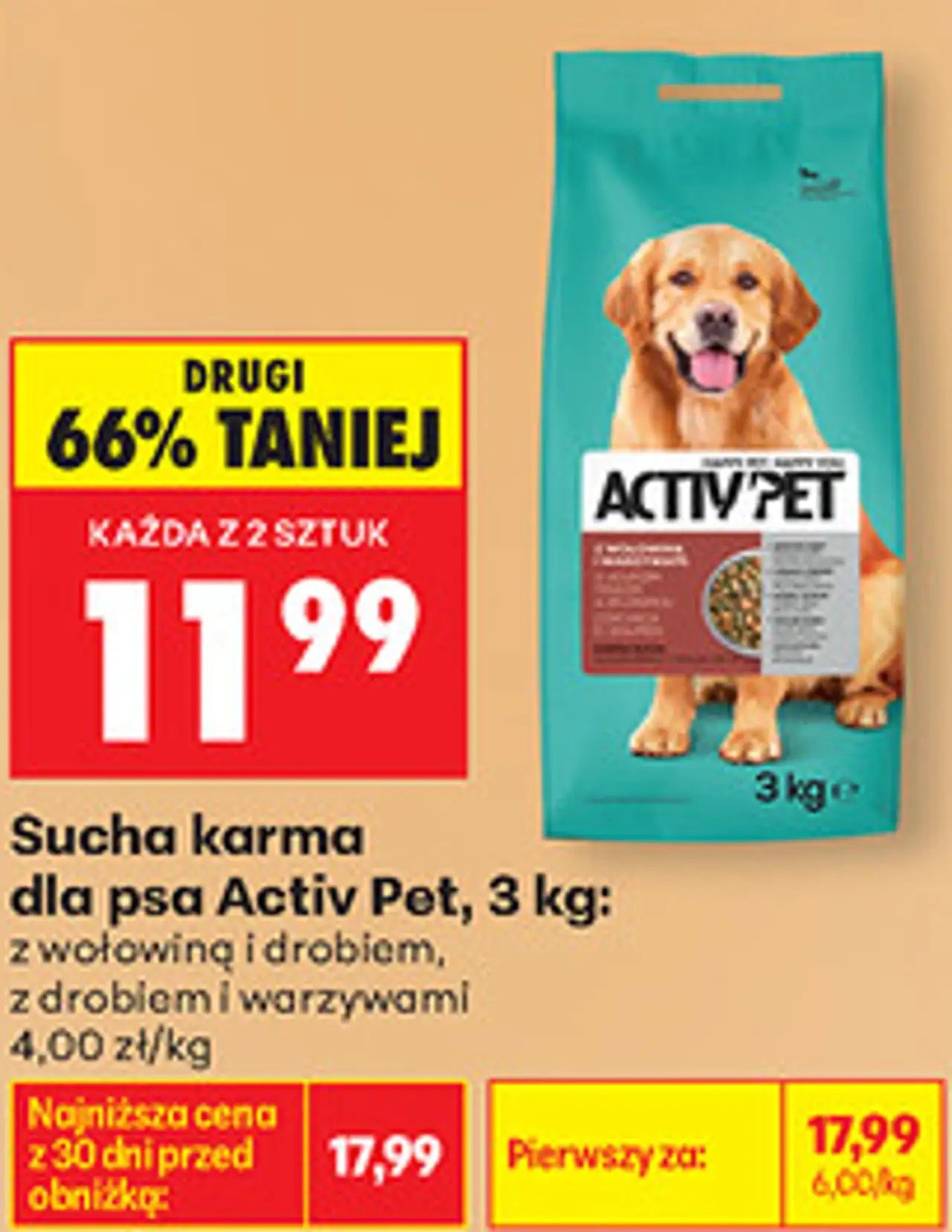 Sucha karma dla psa Activ Pet, 3 kg: z wołowiną i drobiem, z drobiem i warzywami