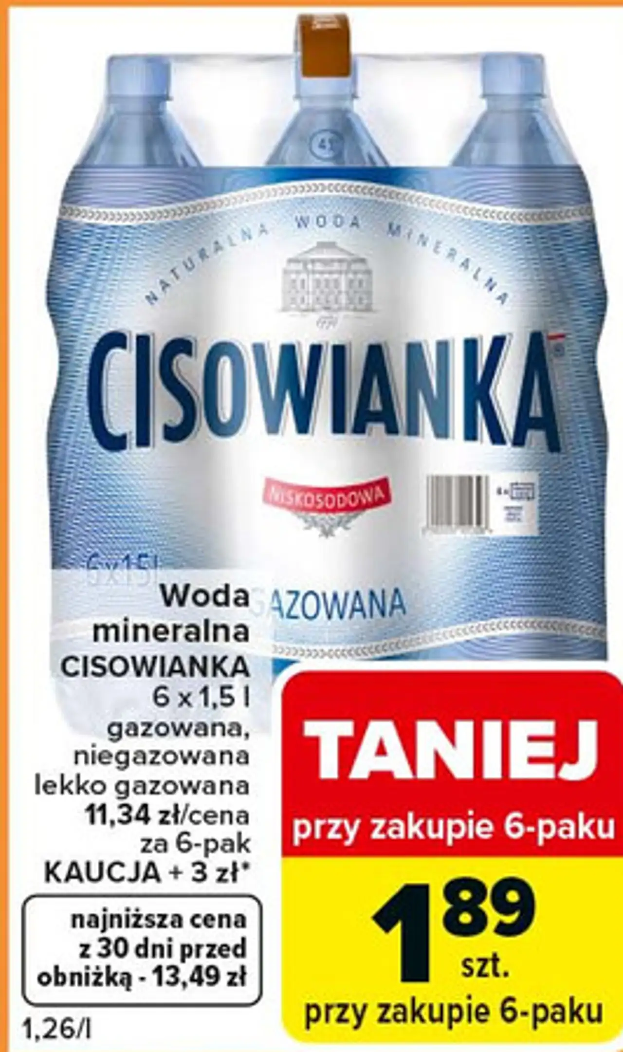 Woda mineralna CISOWIANKA 6 x 1,5 l gazowana, niegazowana lekko gazowana