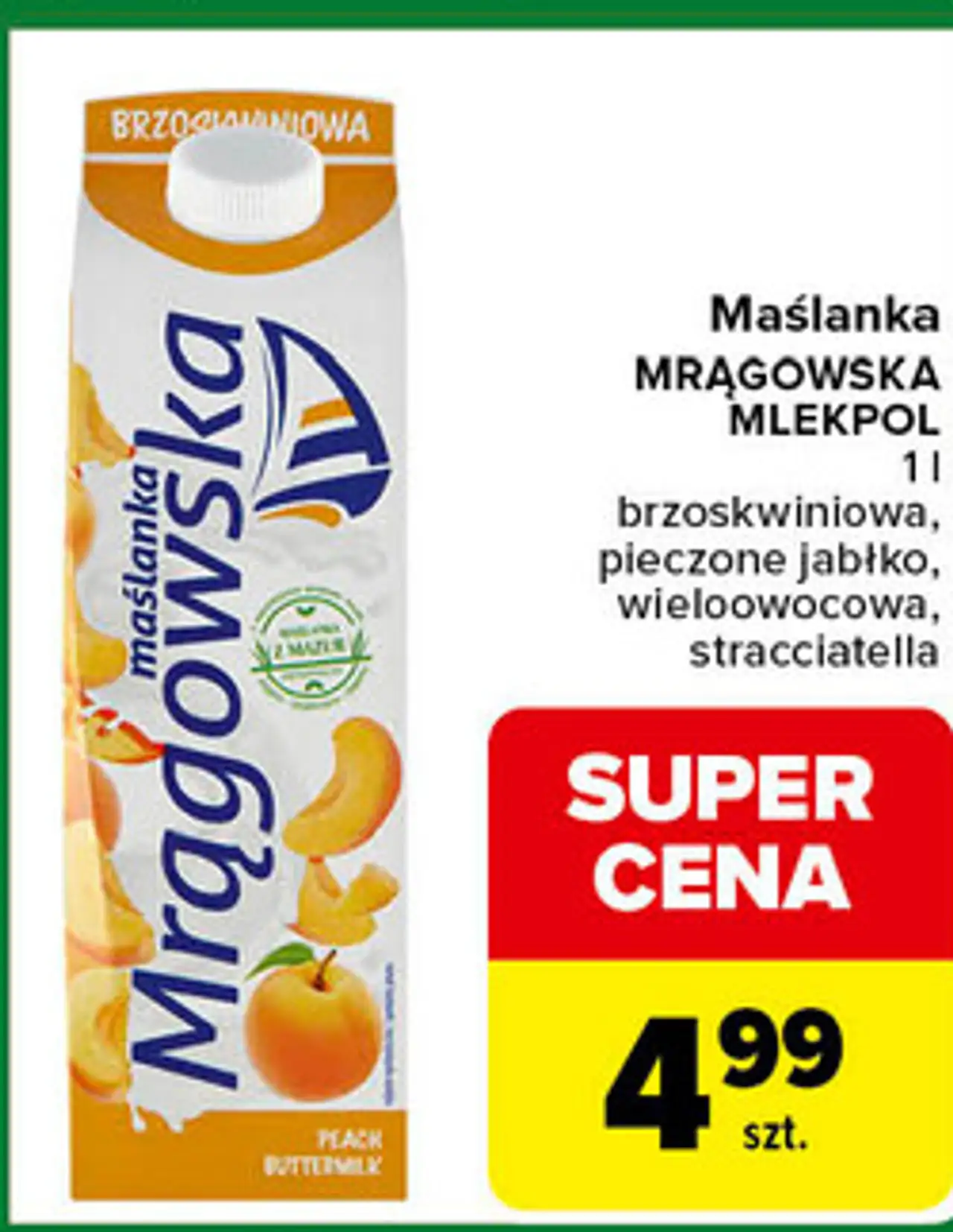 Maślanka MRĄGOWSKA MLEKPOL 1 l brzoskwiniowa, pieczone jabłko, wieloowocowa, stracciatella
