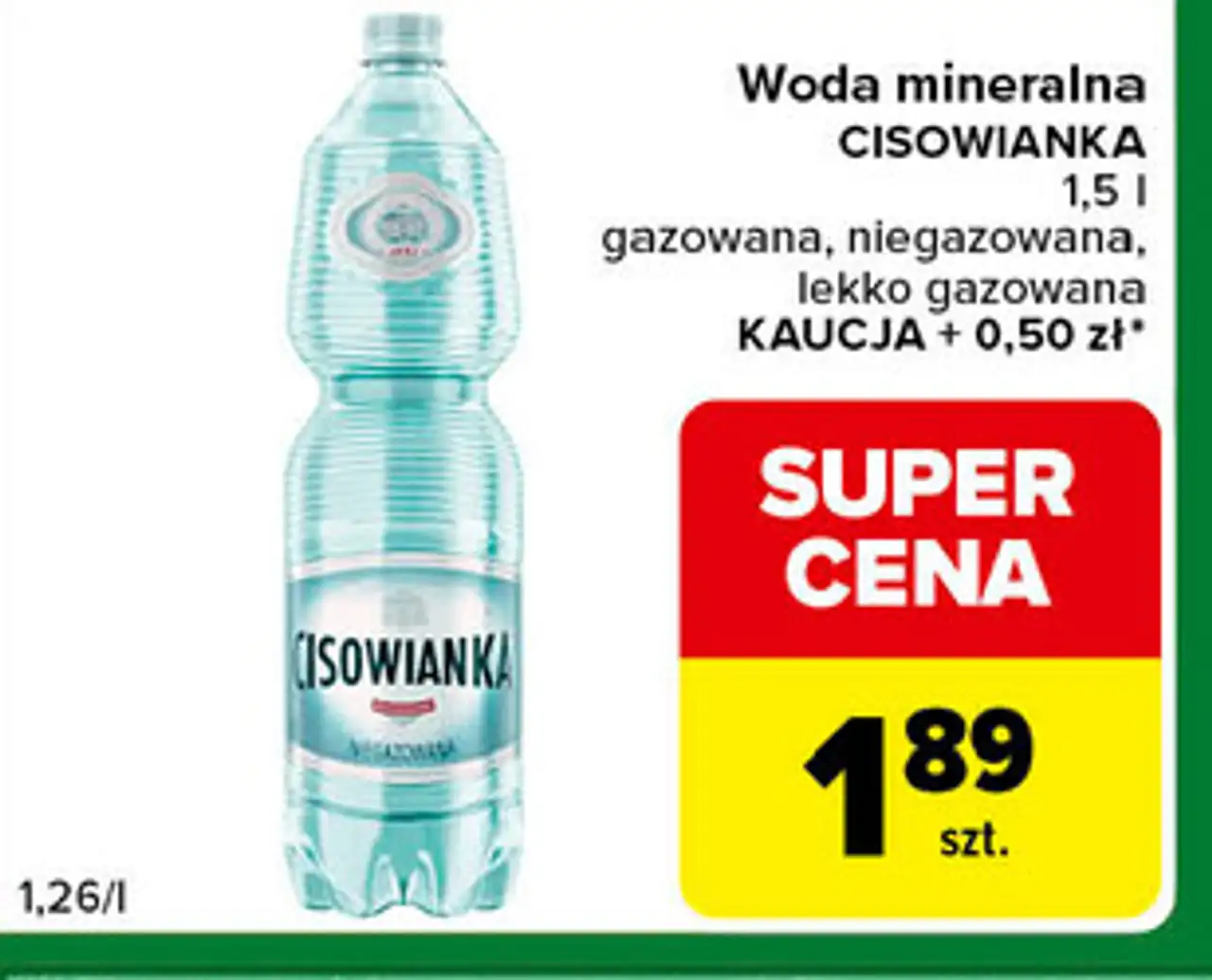 Woda mineralna CISOWIANKA 1,5 l gazowana, niegazowana, lekko gazowana