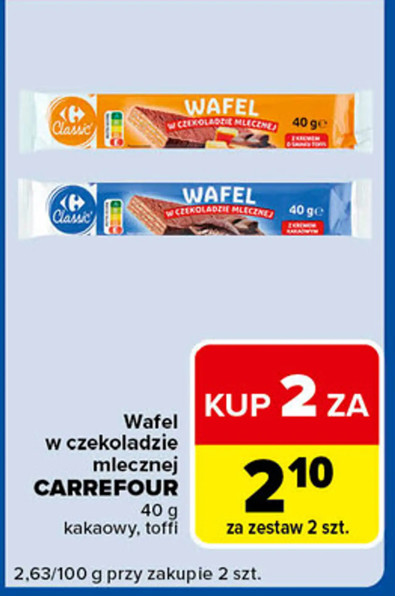 Wafel w czekoladzie mlecznej CARREFOUR 40 g kakaowy, toffi