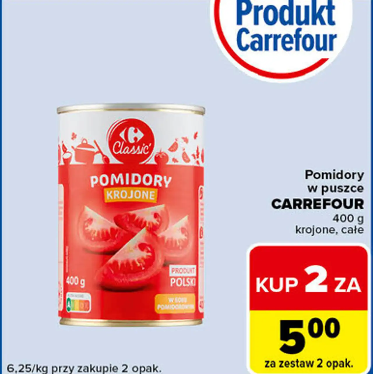 Pomidory w puszce CARREFOUR 400 g krojone, całe