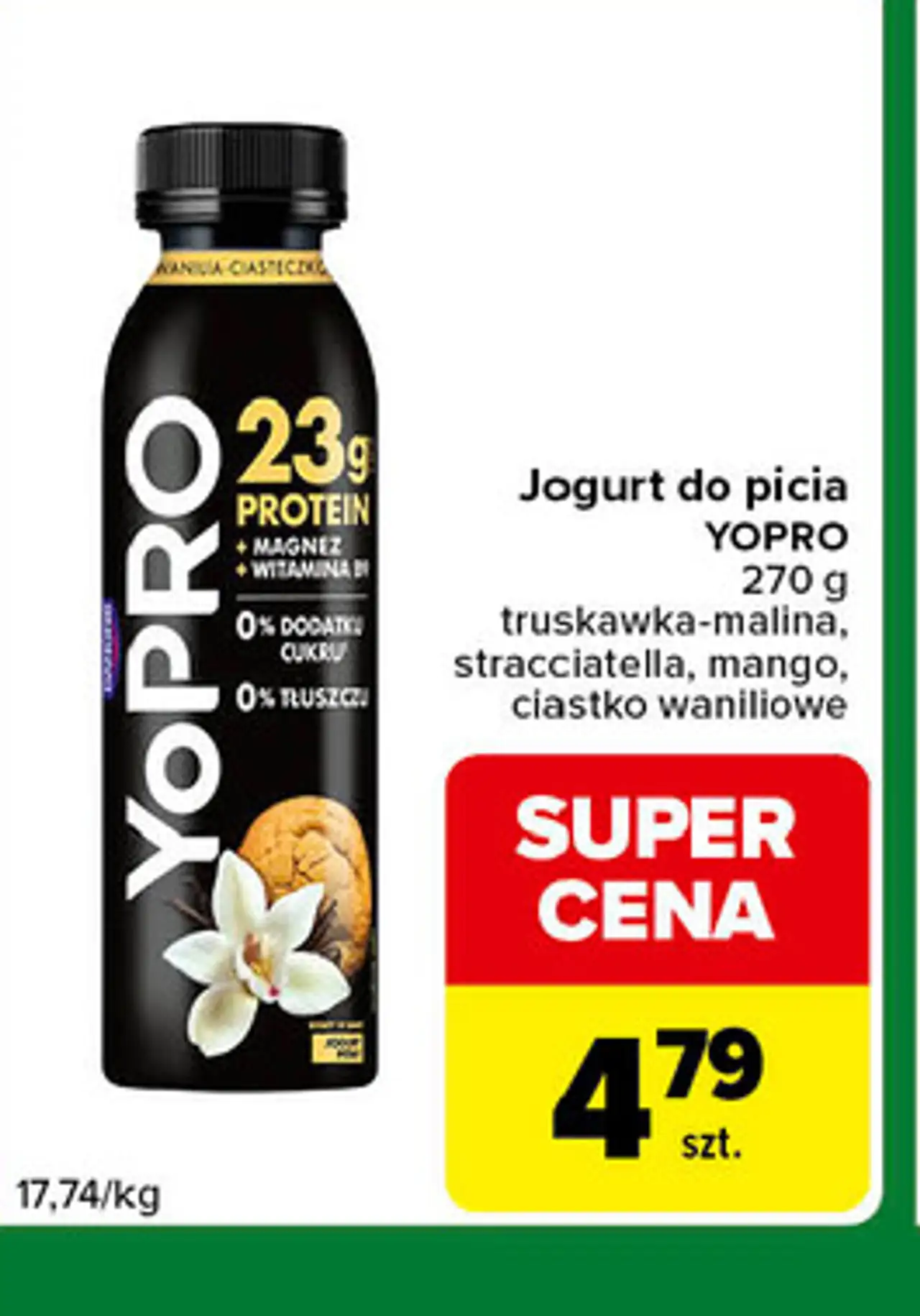 Jogurt do picia YOPRO truskawka-malina, stracciatella, mango, ciastko waniliowe 270 g