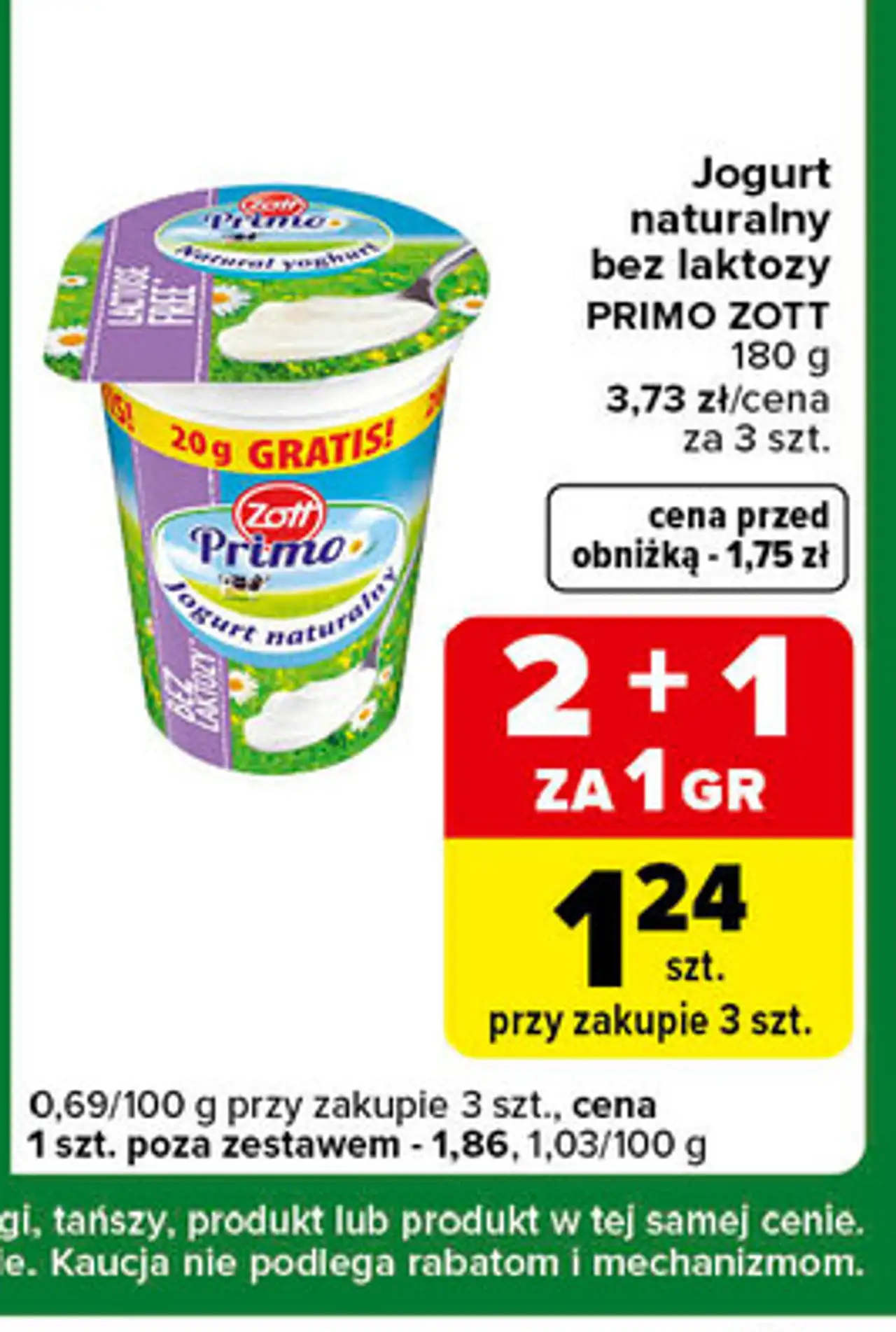 Jogurt naturalny bez laktozy PRIMO ZOTT 180 g