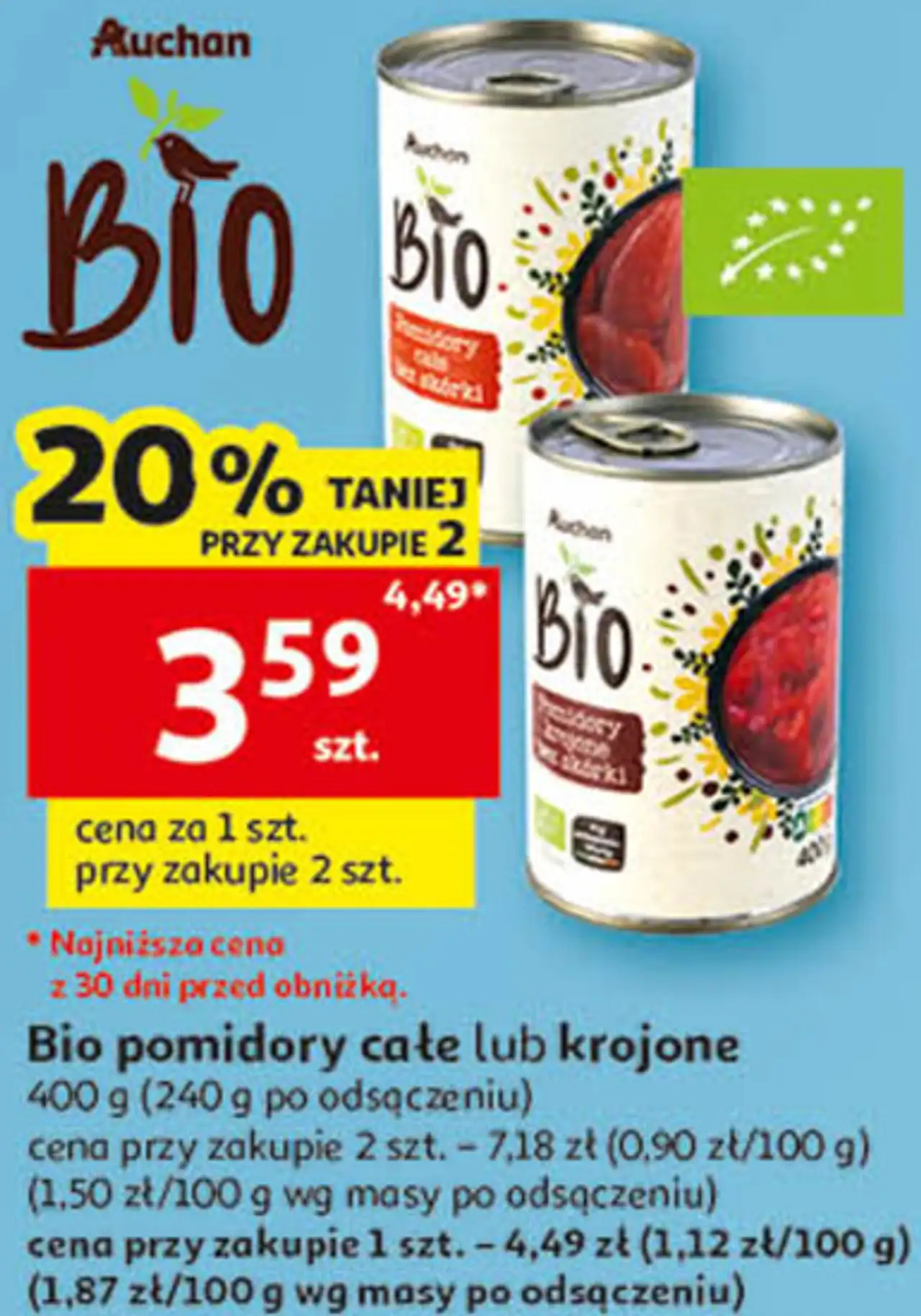 Bio pomidory całe lub krojone Auchan