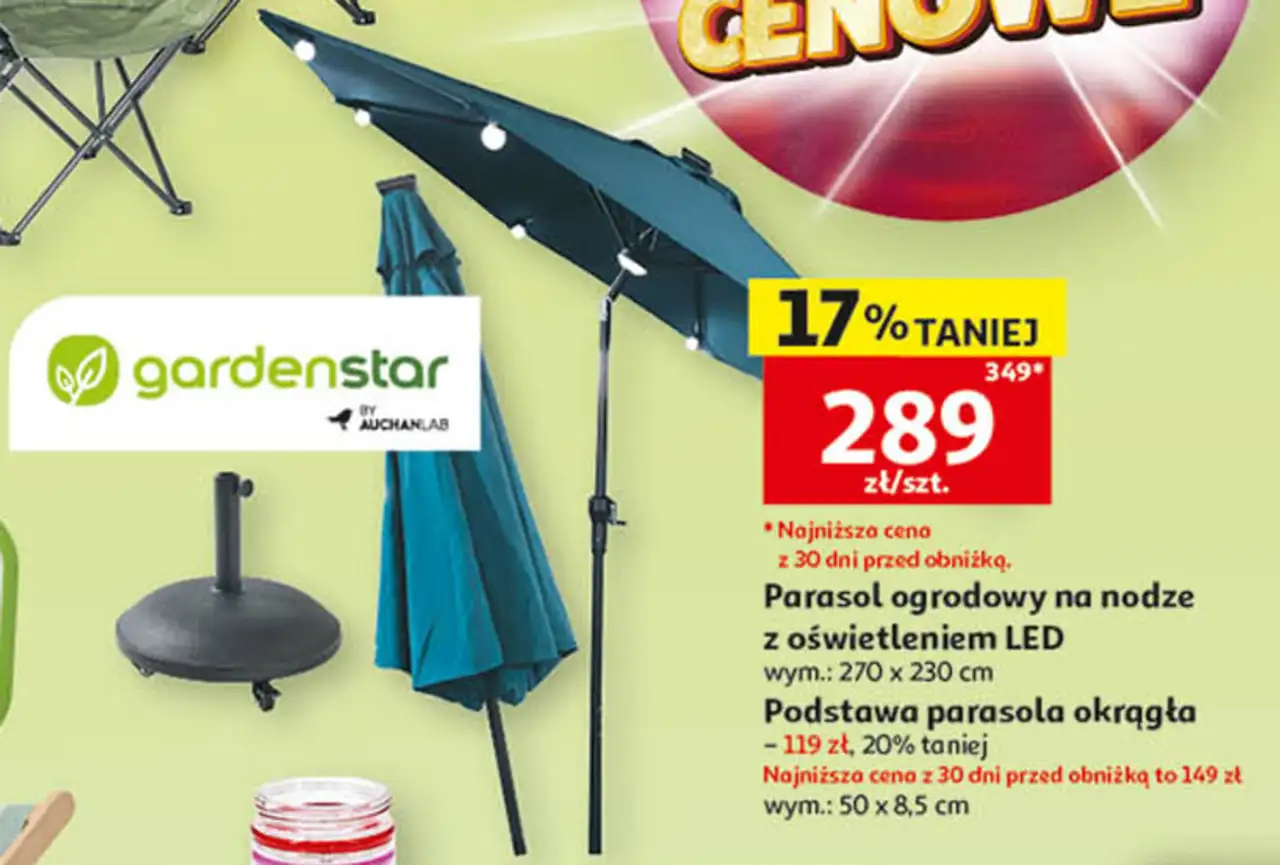 Parasol ogrodowy na nodze z oświetleniem LED gardenstar