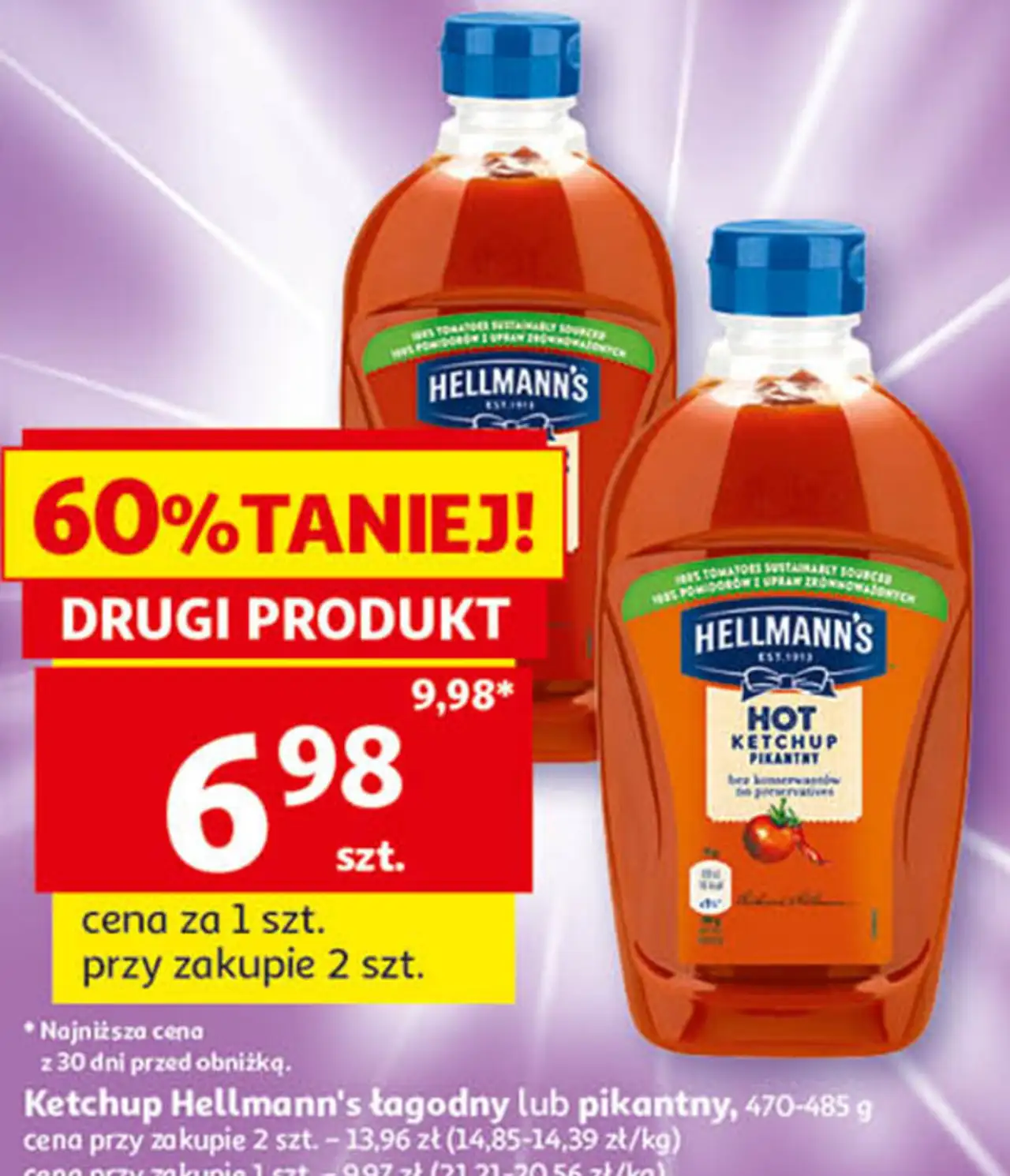 Ketchup Hellmann's łagodny lub pikantny, 470-485 g