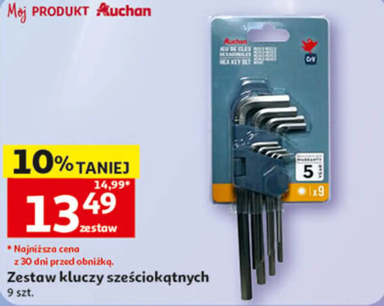 Zestaw kluczy sześciokątnych 9 szt.