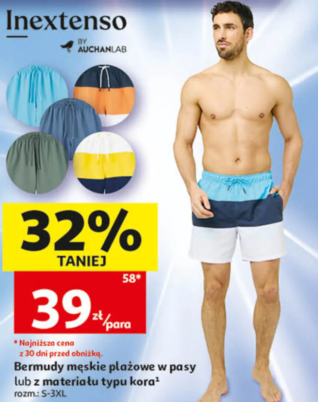 Bermudy męskie plażowe w pasy lub z materiału typu kora
