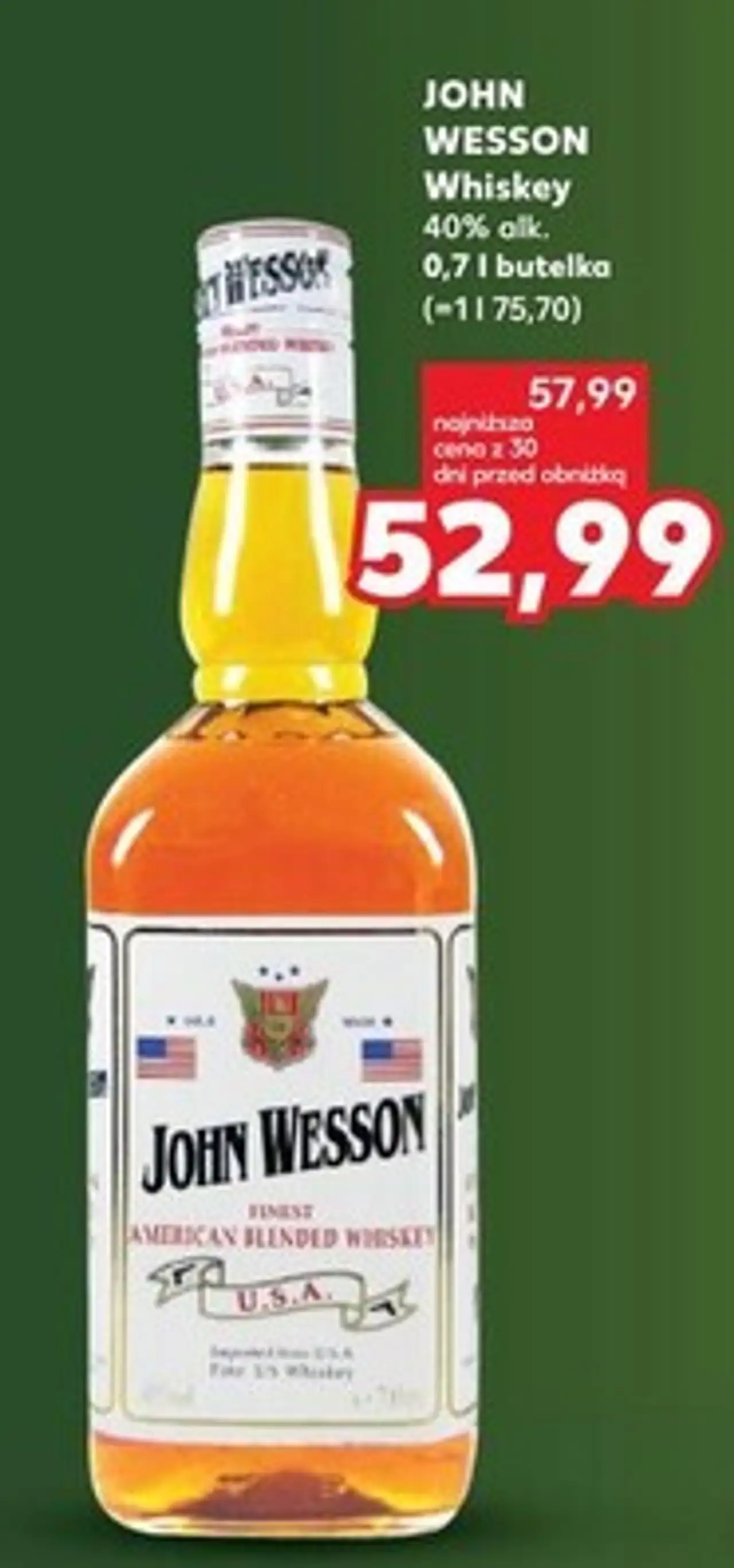 JOHN WESSON Whiskey 40% alk. 0,7 l butelka