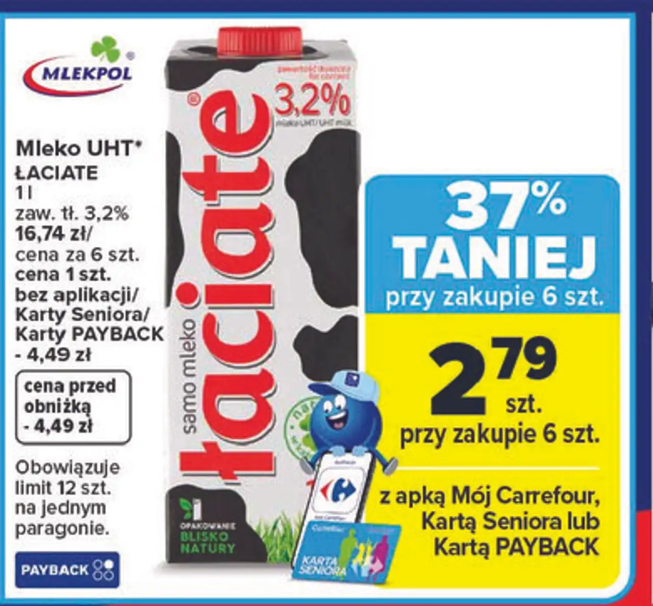 Mleko UHT ŁACIATE 1l zaw. tł. 3,2%