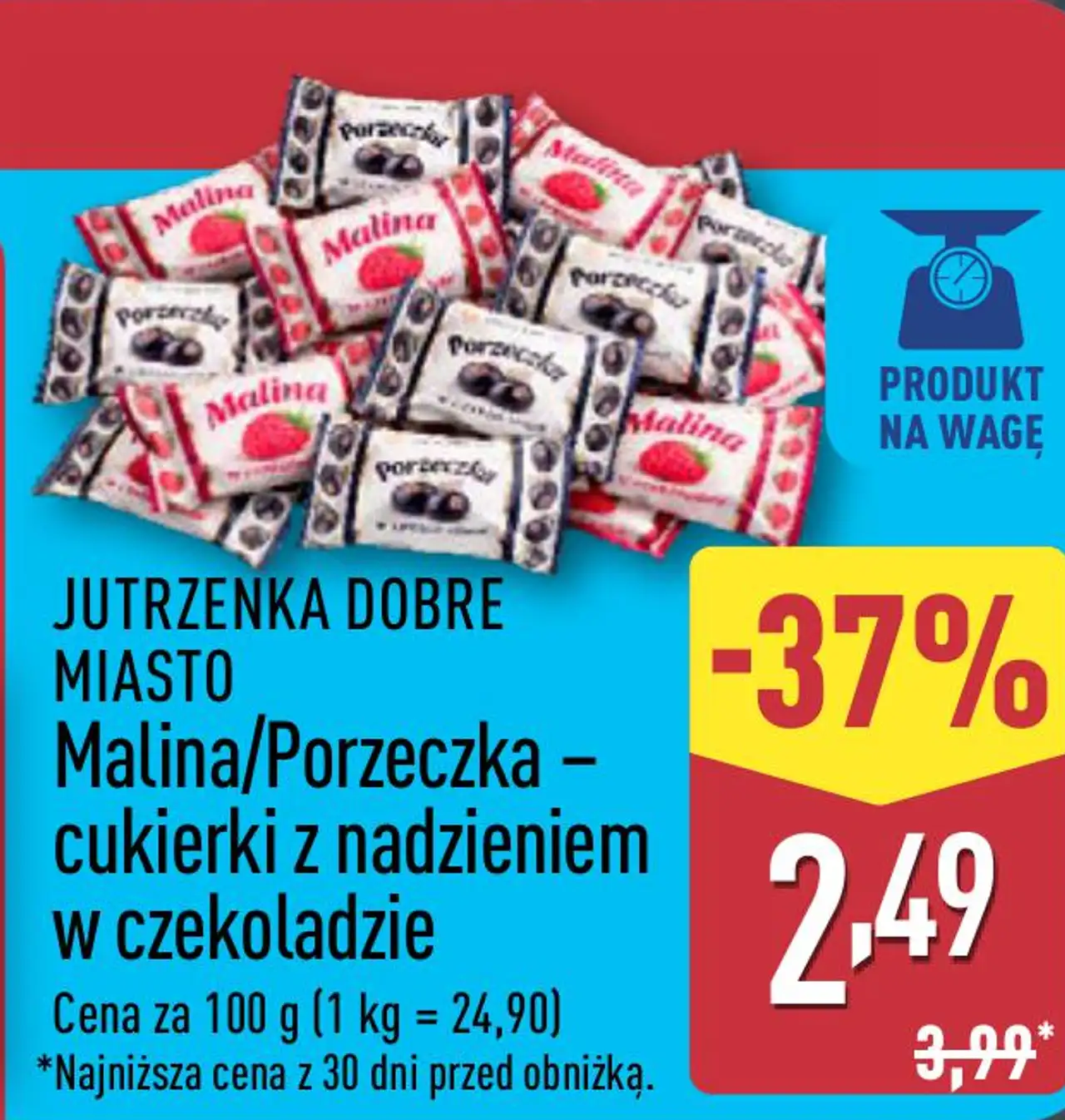 Malina/Porzeczka - cukierki z nadzieniem w czekoladzie JUTRZENKA DOBRE MIASTO