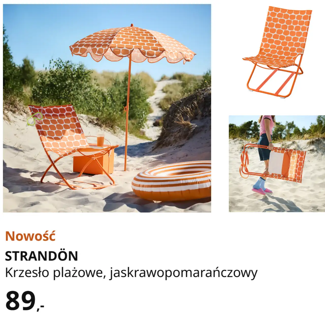 STRANDÖN Krzesło plażowe, jaskrawopomarańczowy