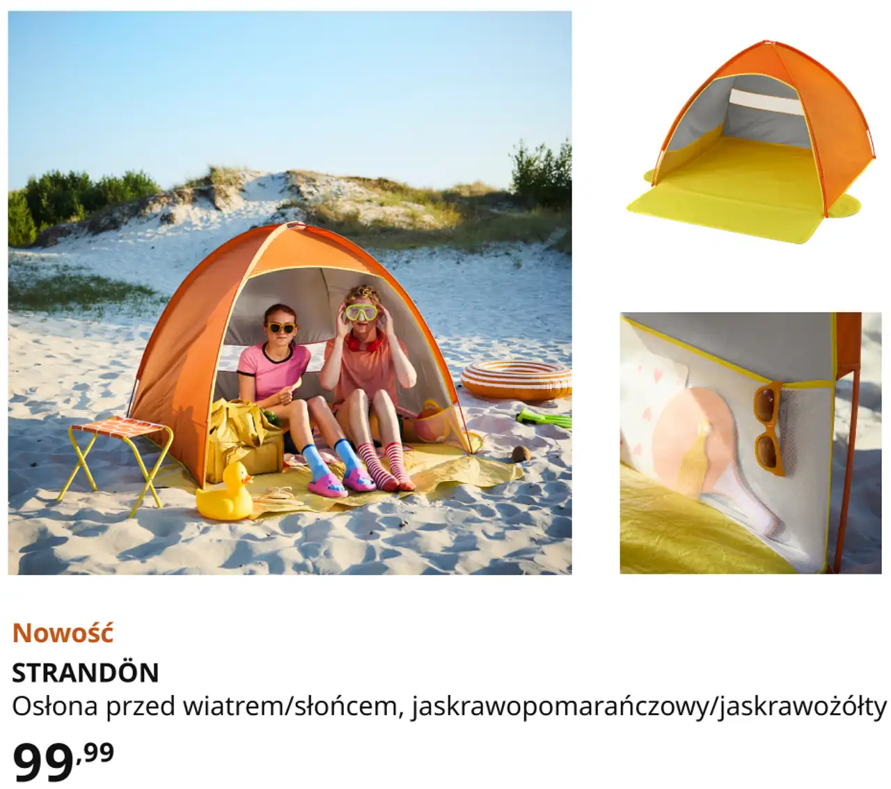 STRANDÖN Osłona przed wiatrem/słońcem, jaskrawopomarańczowy/jaskrawożółty