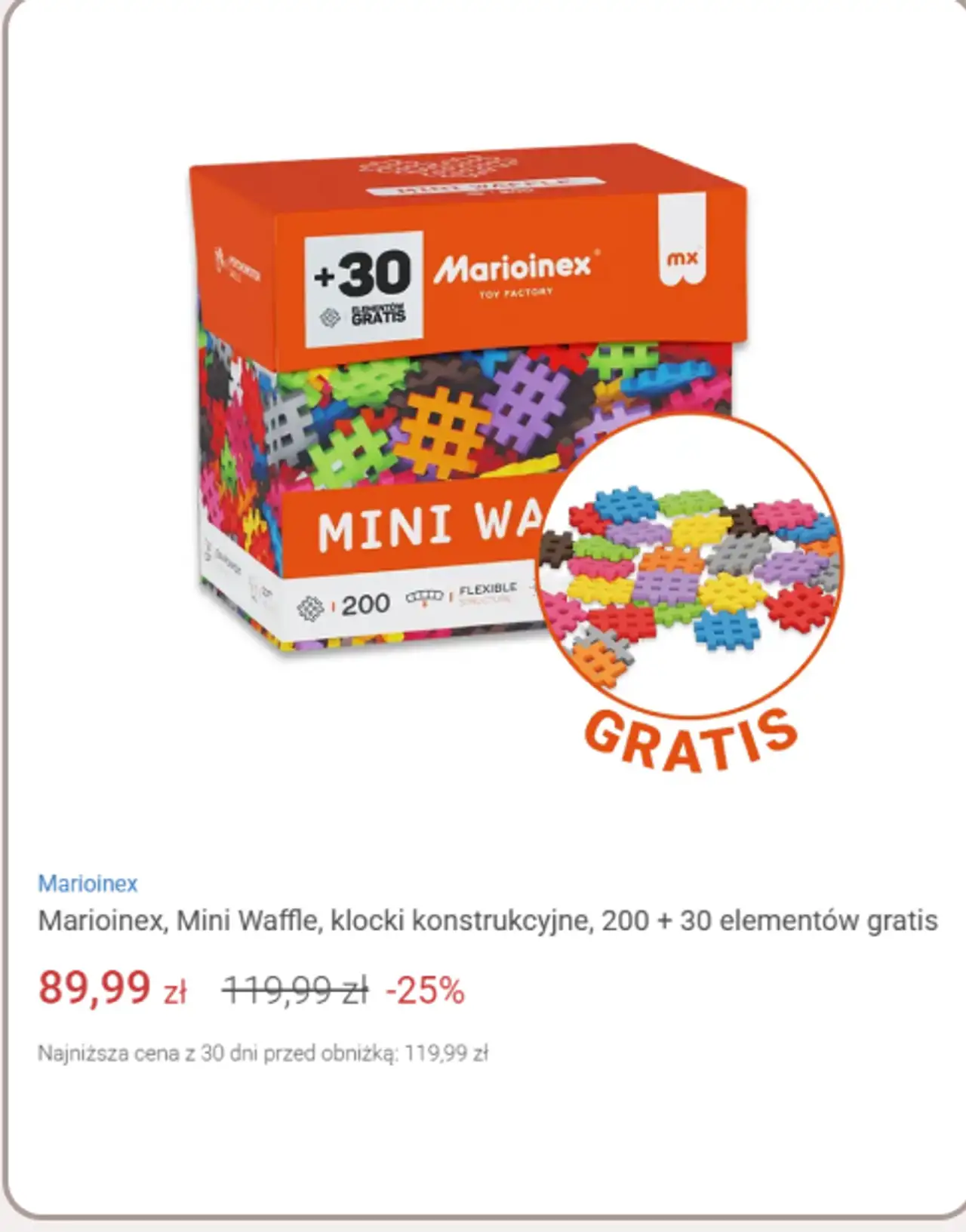 Marioinex, Mini Waffle, klocki konstrukcyjne, 200 + 30 elementów gratis