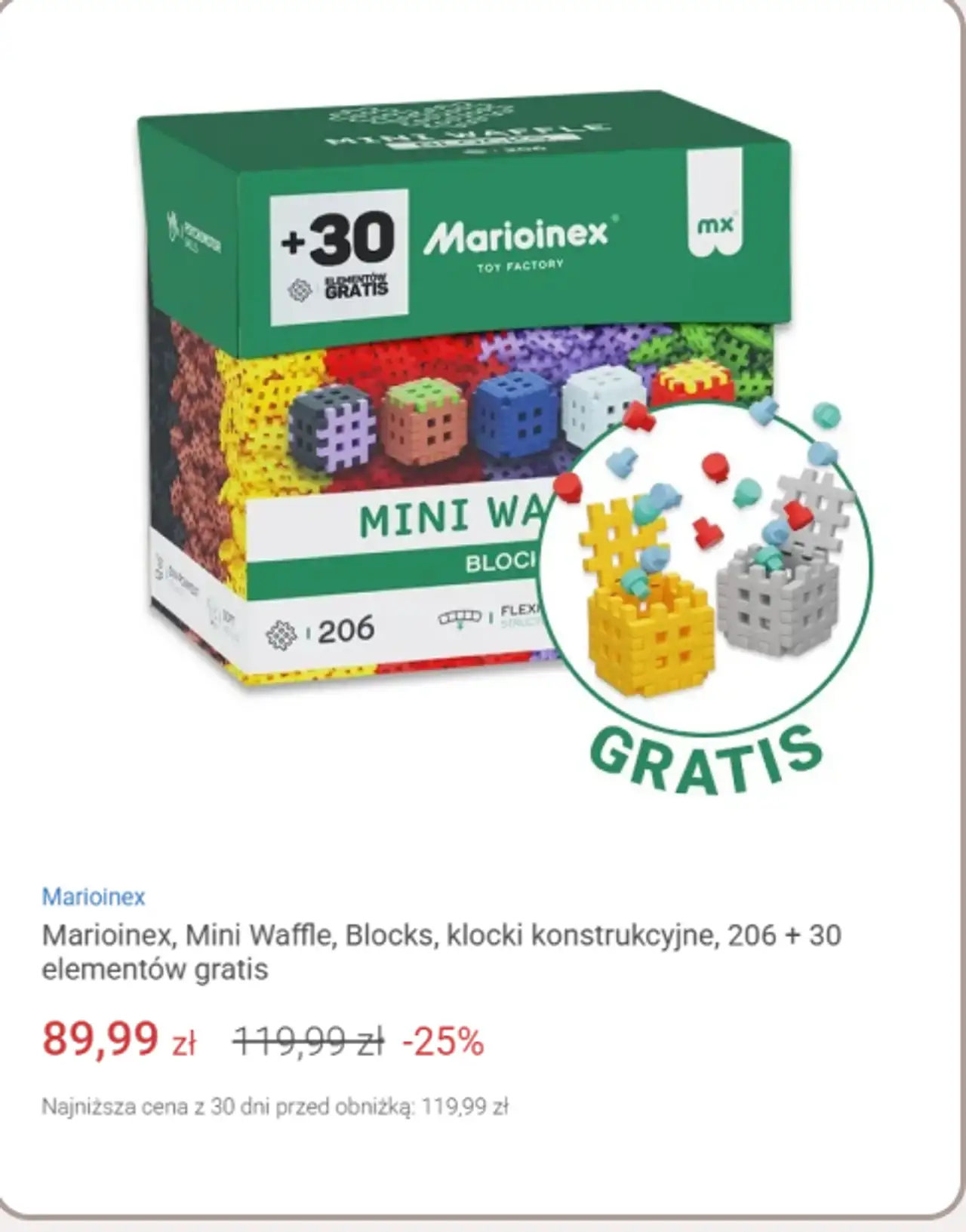 Marioinex, Mini Waffle, Blocks, klocki konstrukcyjne, 206 + 30 elementów gratis