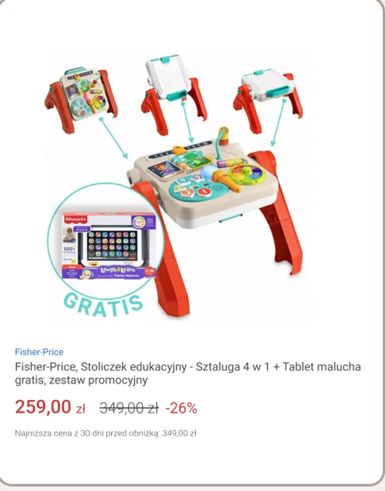 Fisher-Price, Stoliczek edukacyjny - Sztaluga 4 w 1 + Tablet malucha gratis, zestaw promocyjny
