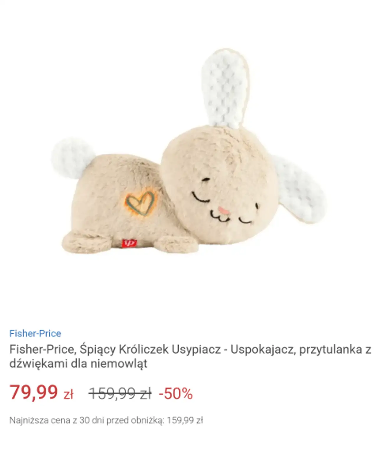 Fisher-Price, Śpiący Króliczek Usypiacz - Uspokajacz, przytulanka z dźwiękami dla niemowląt