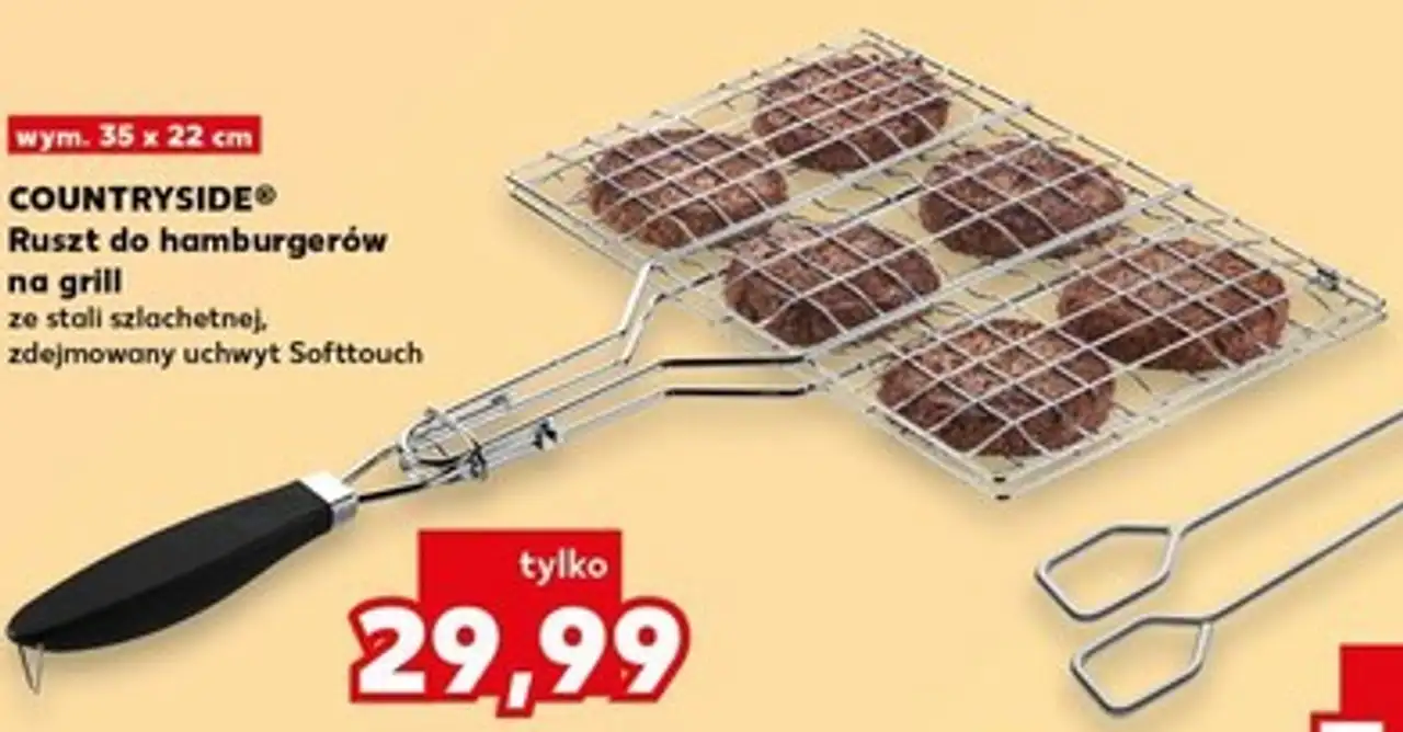Ruszt do hamburgerów na grill ze stali szlachetnej, zdejmowany uchwyt Softtouch