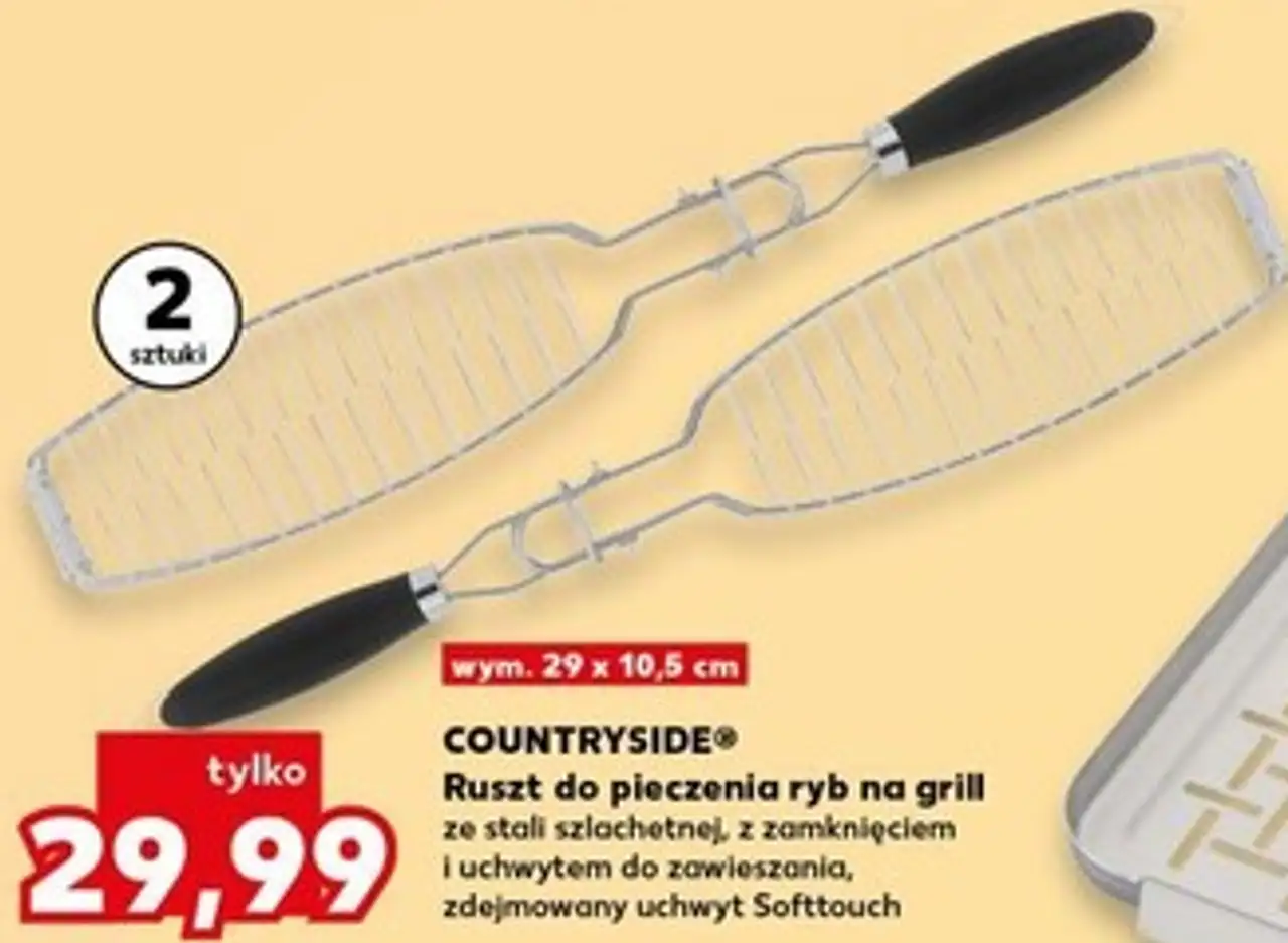 Ruszt do pieczenia ryb na grill ze stali szlachetnej, z zamknięciem i uchwytem do zawieszania, zdejmowany uchwyt Softtouch
