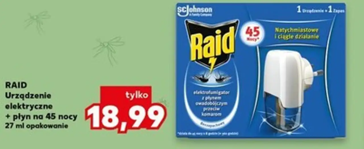 RAID Urządzenie elektryczne + płyn na 45 nocy 27 ml opakowanie