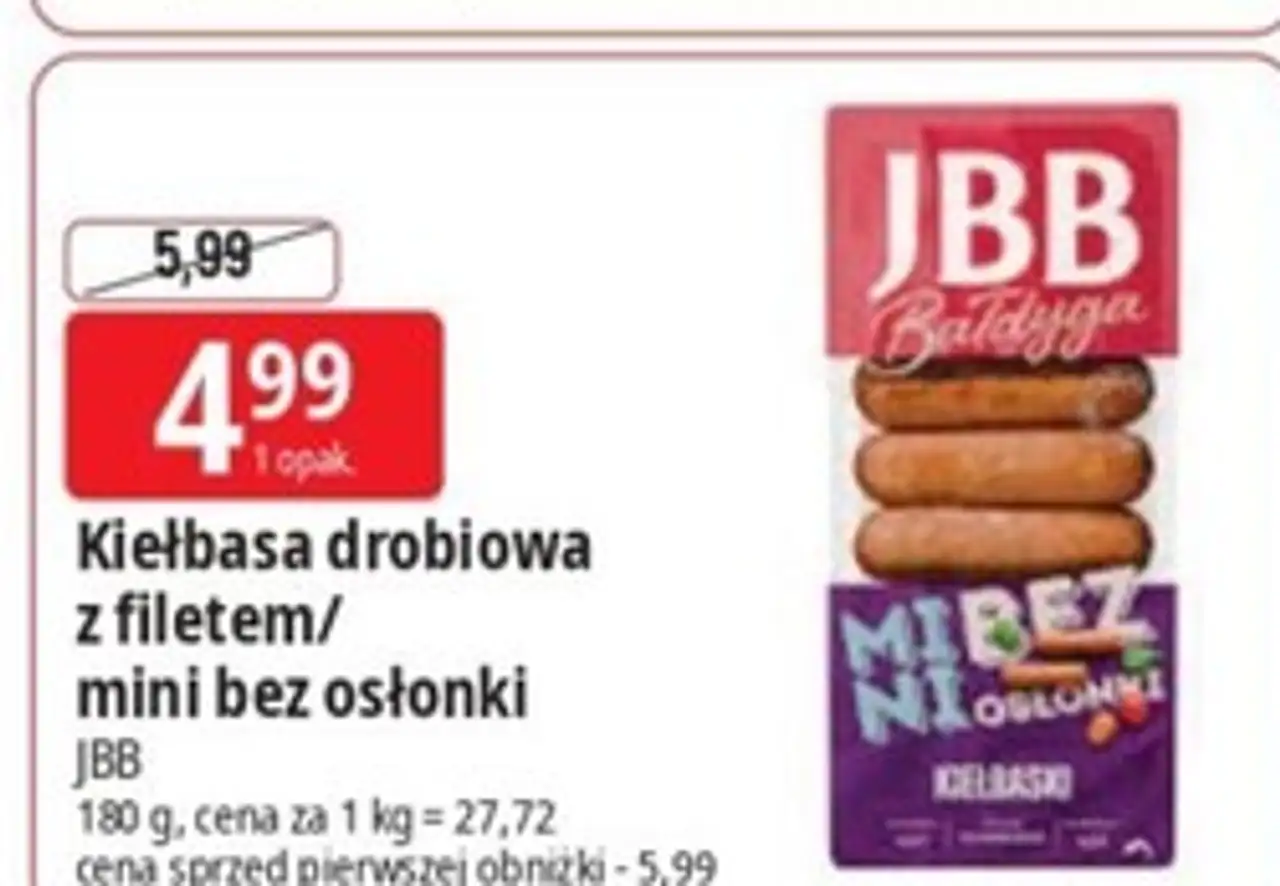 Kiełbasa drobiowa z filetem/ mini bez osłonki JBB 180 g