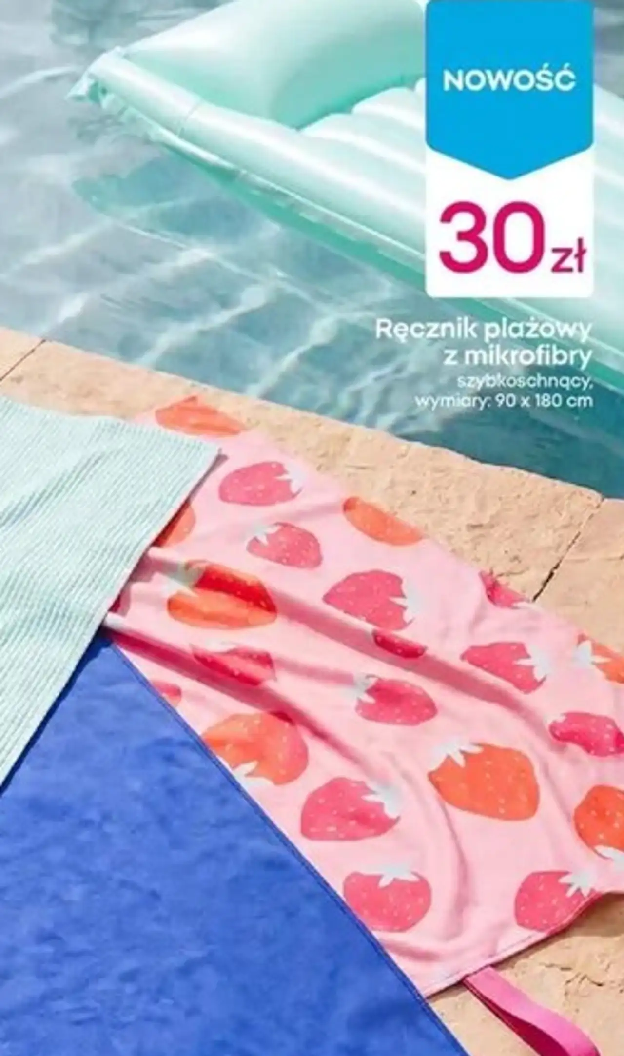 Ręcznik plażowy z mikrofibry szybkoschnący, wymiary: 90 x 180 cm