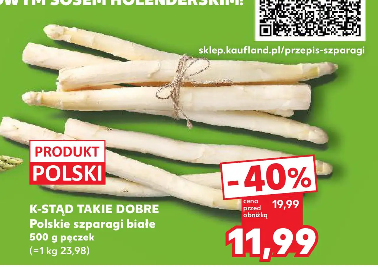 K-STĄD TAKIE DOBRE Polskie szparagi białe 500 g pęczek (=1 kg 23,98)