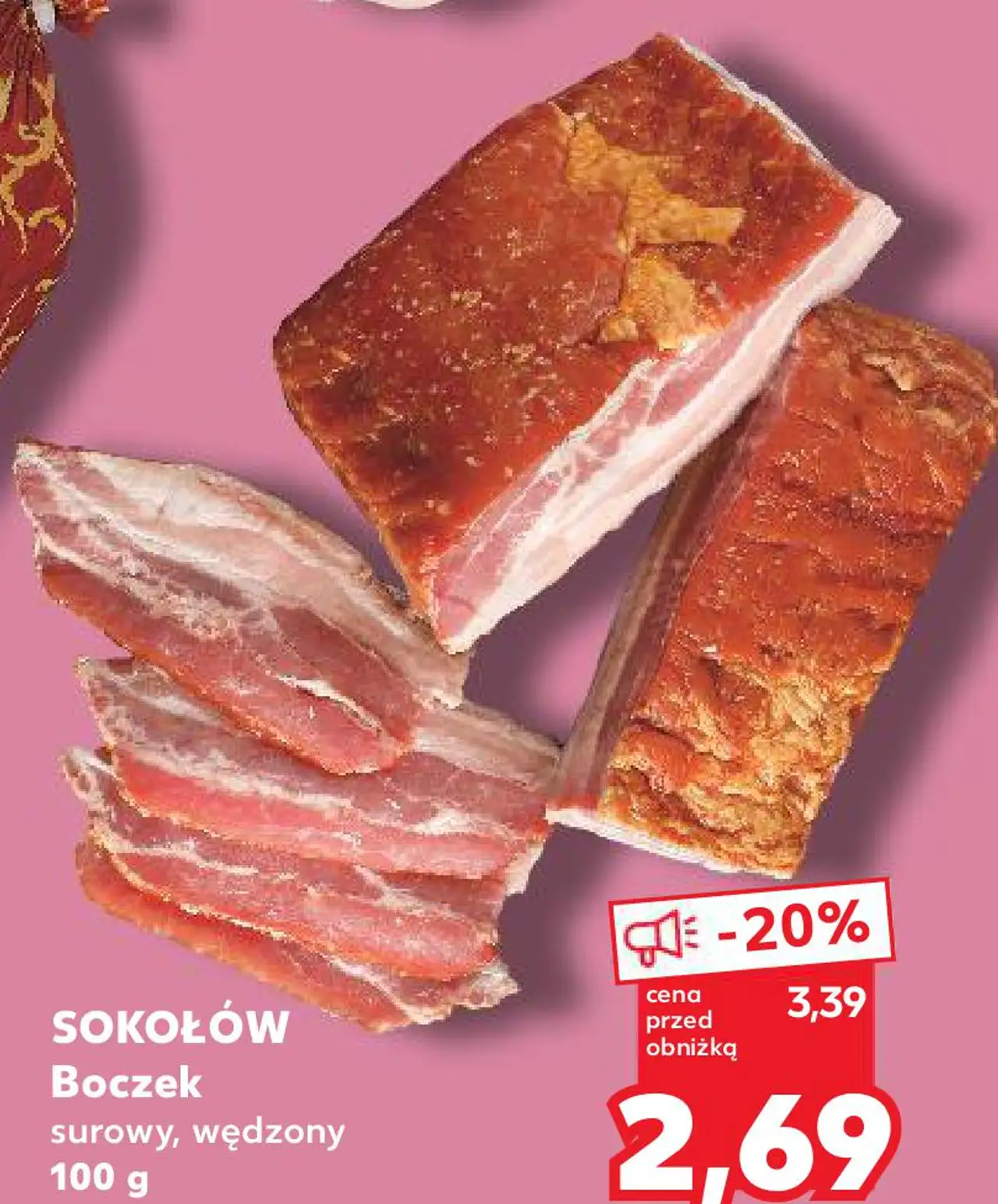 SOKOŁÓW Boczek surowy, wędzony 100 g