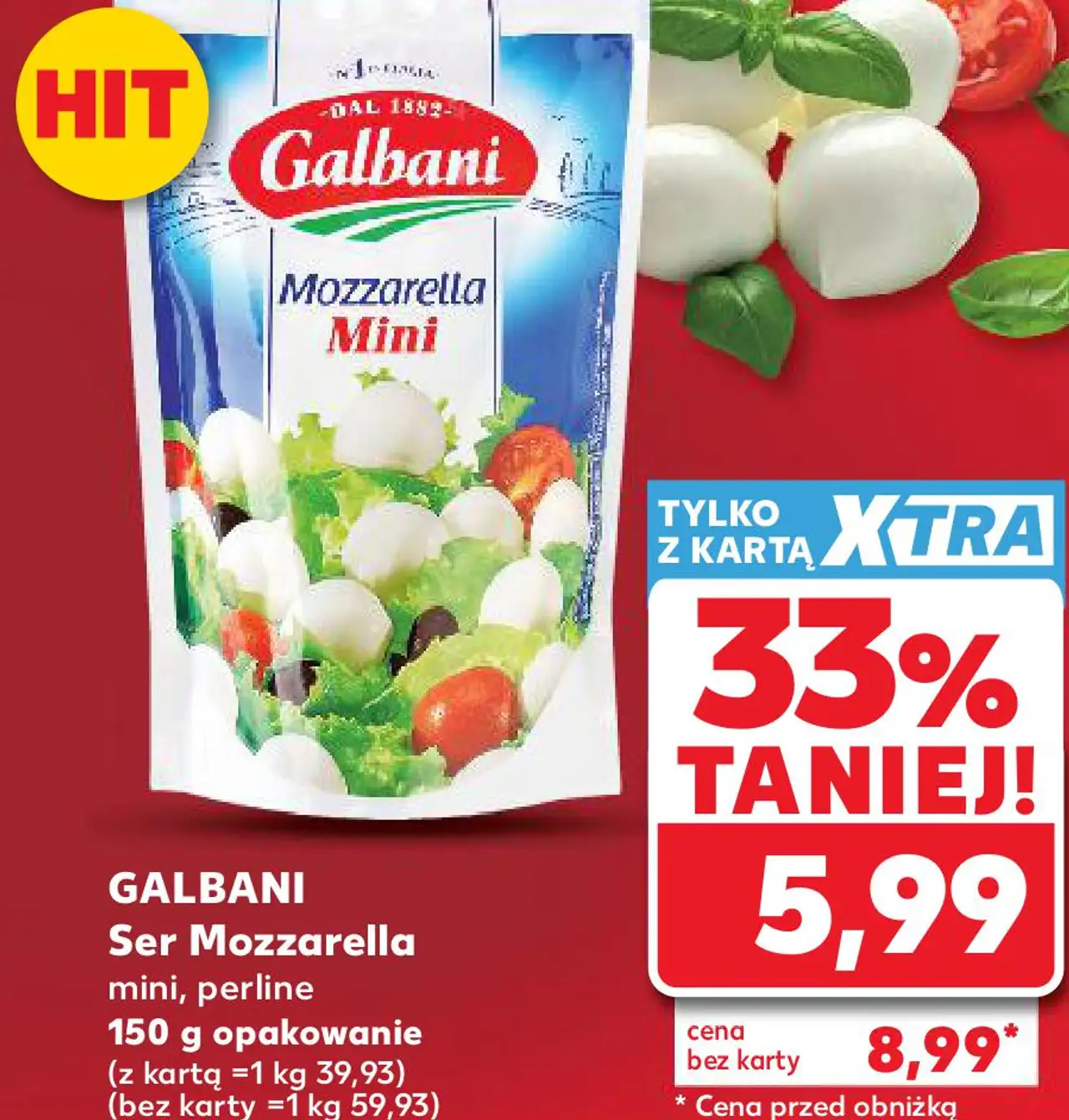 GALBANI Ser Mozzarella mini, perline 150 g opakowanie