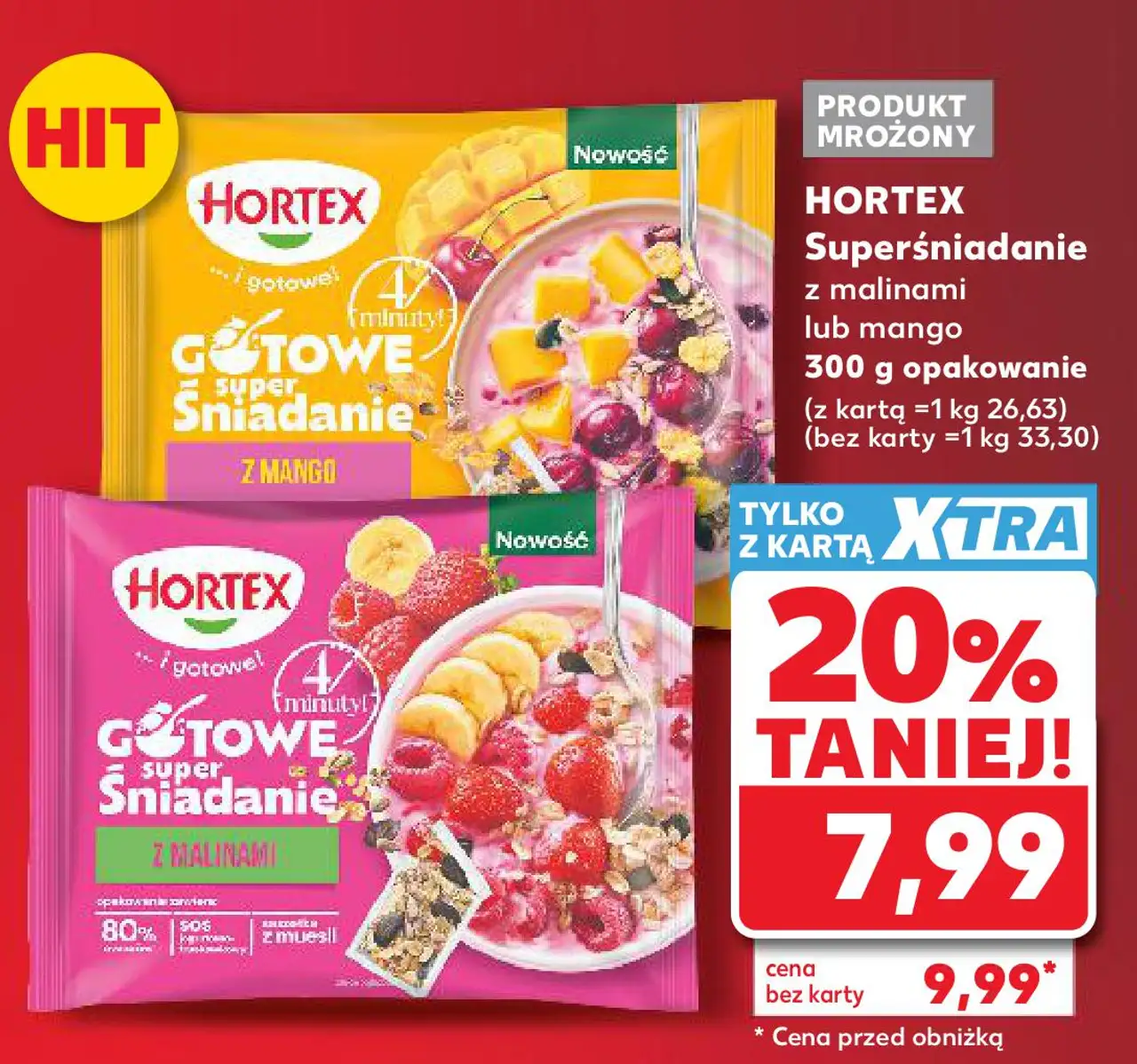 HORTEX Superśniadanie z malinami lub mango 300 g opakowanie